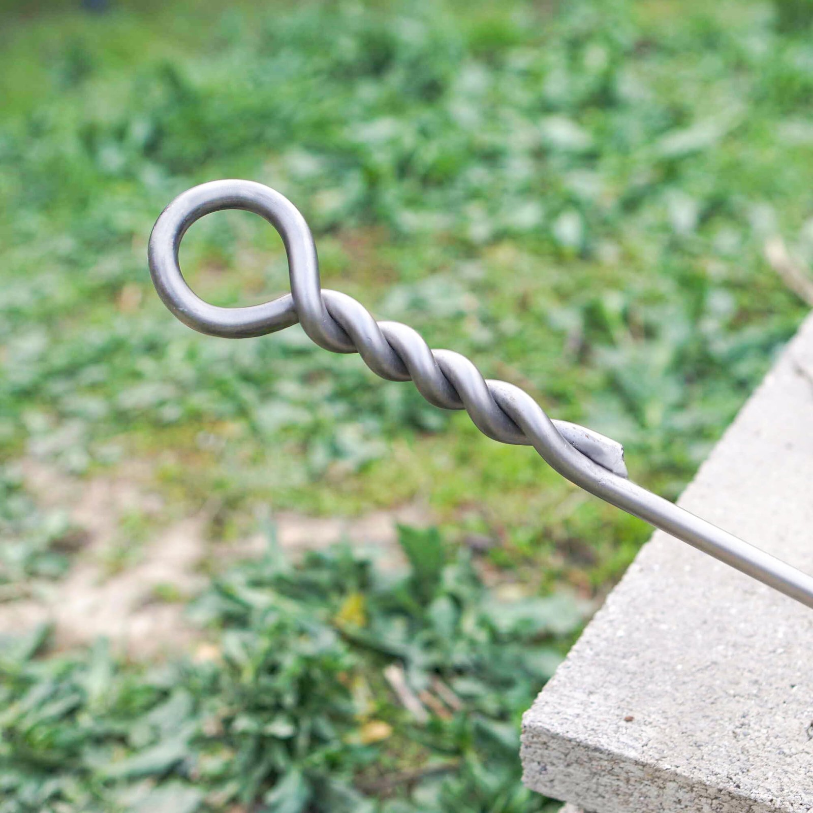 Fire Poker for Pit Outdoor 40in Twisted Rope Design 316 Stainless Silver