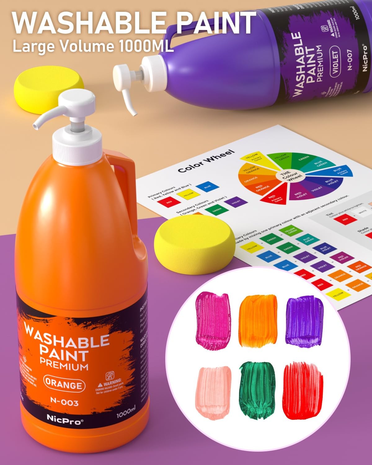 Nicpro 14 Colors Washable Acrylic Paint Set – 33.8 oz Bulk Supply