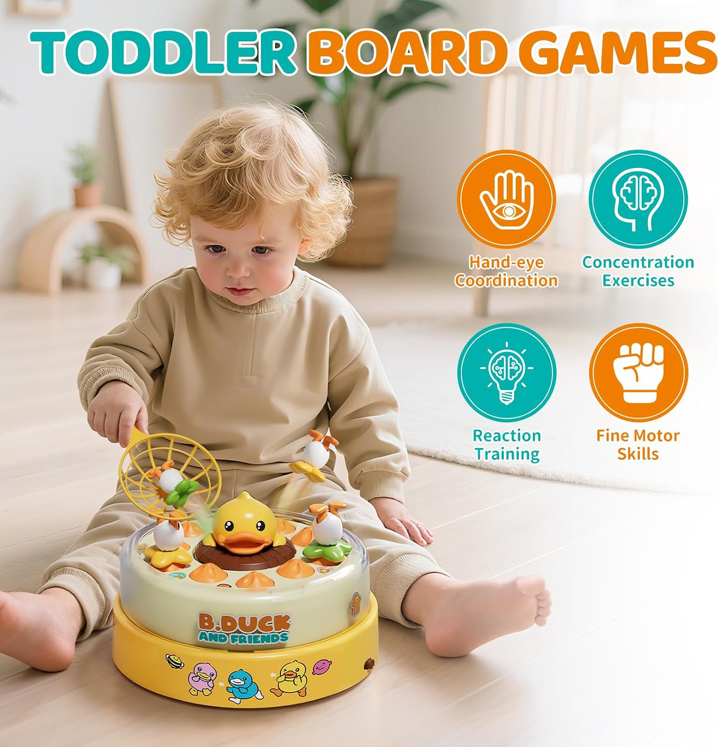B.Duck Games, Bounce and Catch Board Game for Kids Age 4-6, Interactive & Music