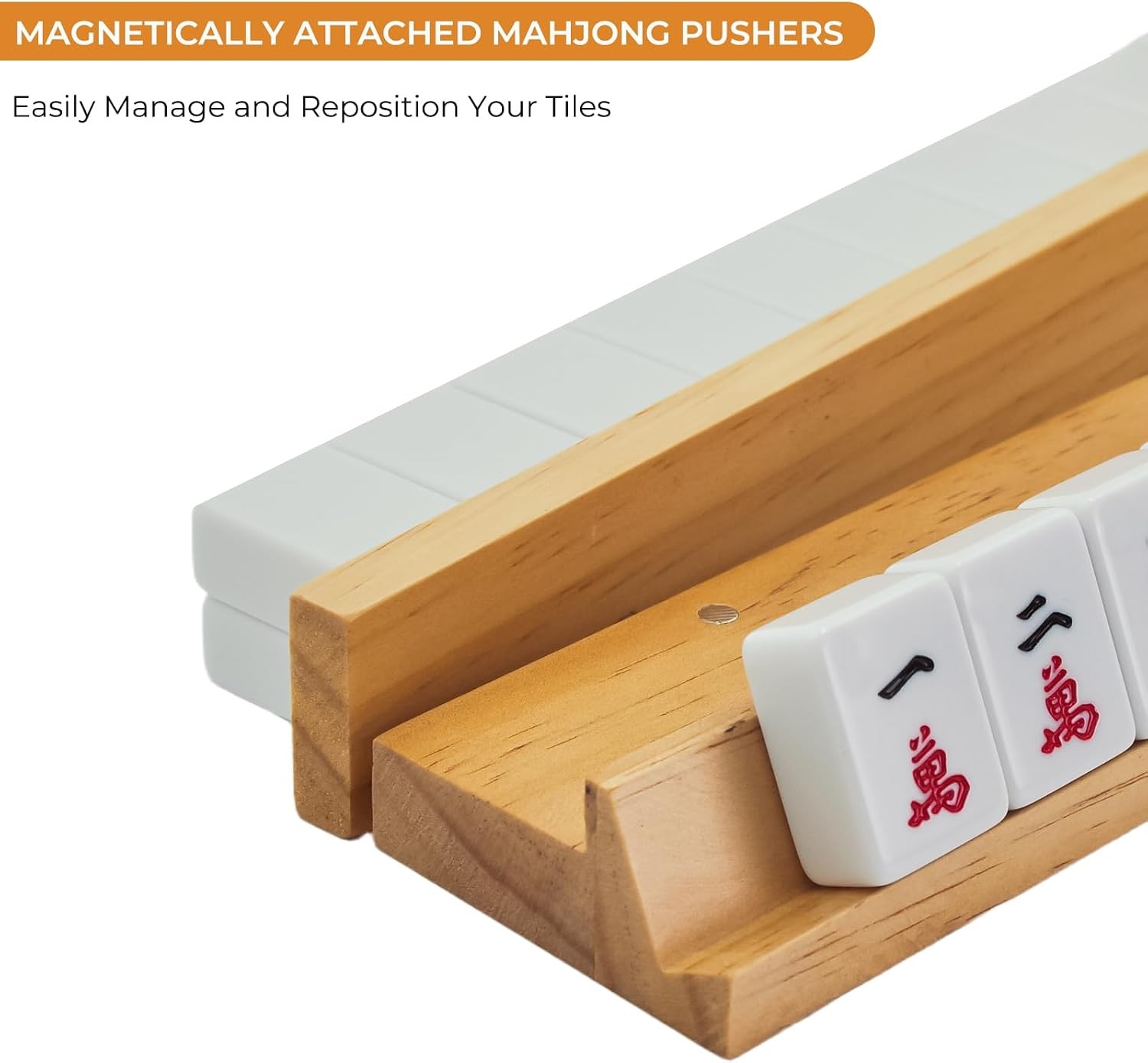 4PCS Wooden Mahjong Racks with Magnetic Pushers 17.4 in Natural Wood