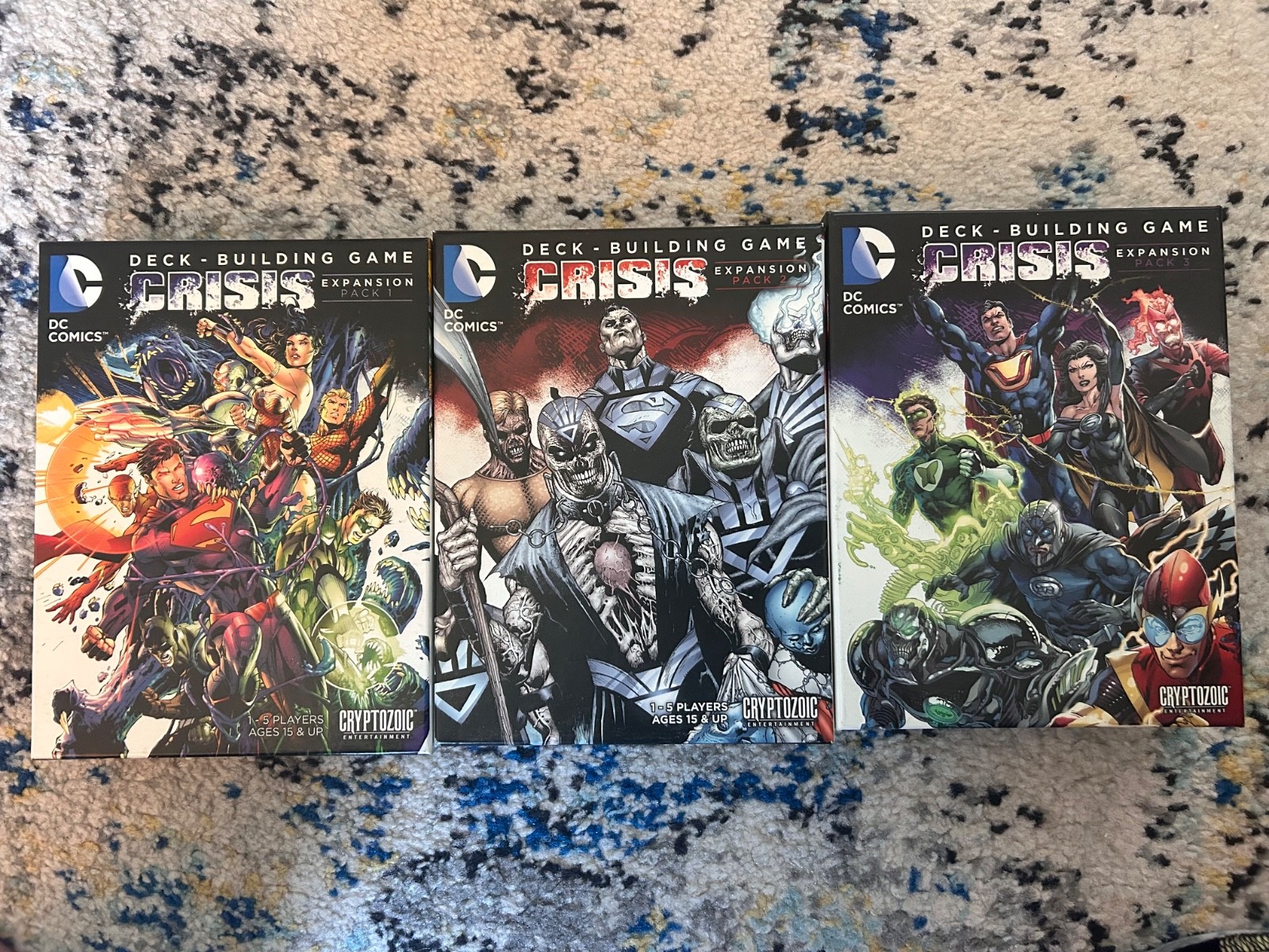 DC Comics Crisis deck building game three expansions card game