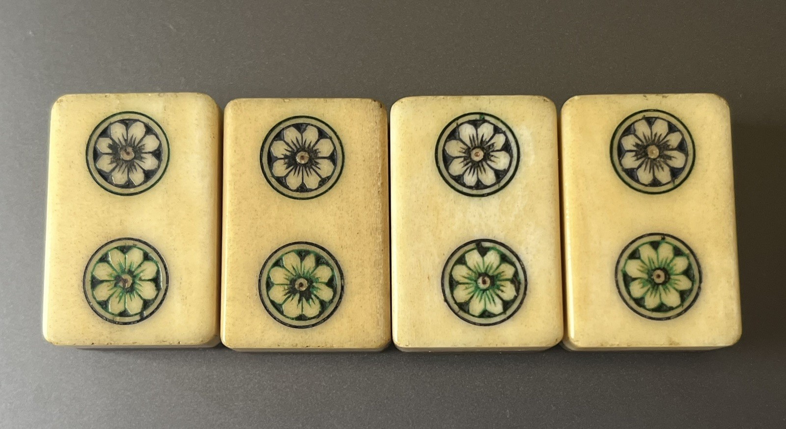 lot 4 Vtg 1920s Mahjong Large Bone/Bamboo Replacement Tiles 2 DOT – thick bone