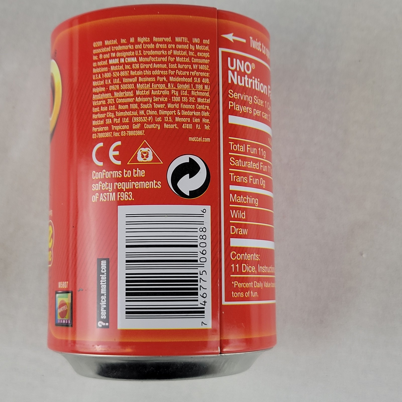 Uno Dice Game 2011 Red Can Pop Open Fast Fun NO Instructions Manual