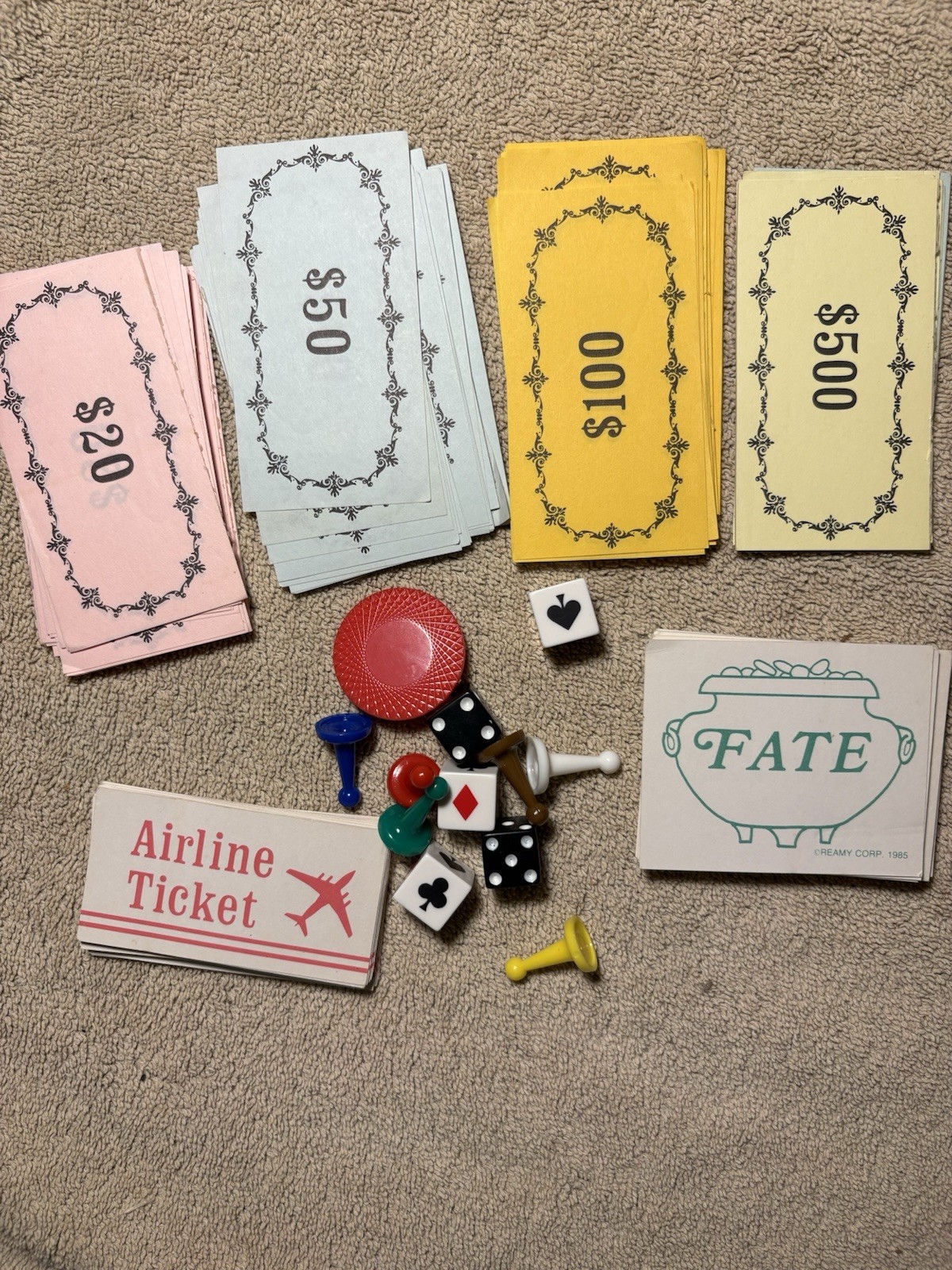 Reamy Corporation Gaming Circle Casino Board Game Dice Cards Play Money 1985