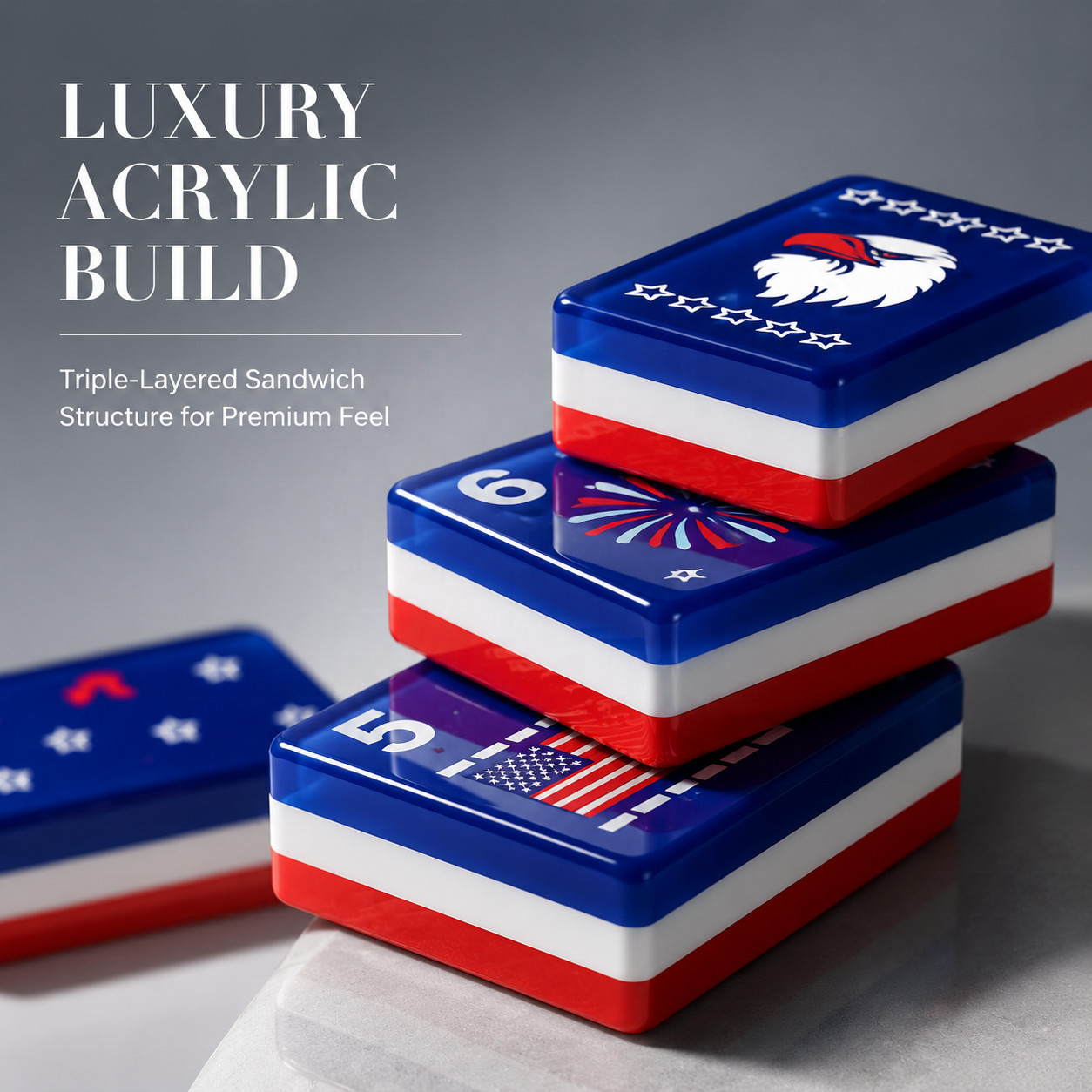 American Mahjong Tiles, Premium Acrylic Tiles with USA Flag