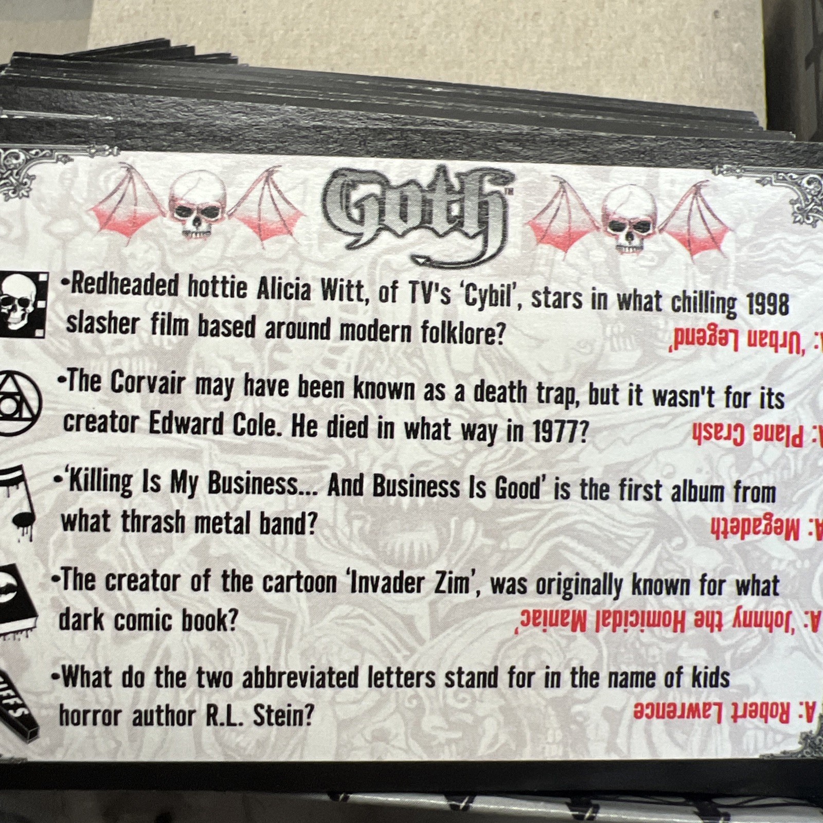 Goth The Game Of Horror Trivia Board Game used great shape