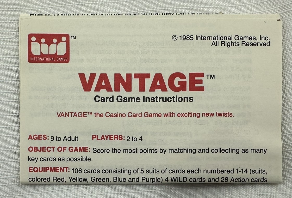 1985 Vantage Card Game by Uno Complete in Great Condition FREE SHIPPING