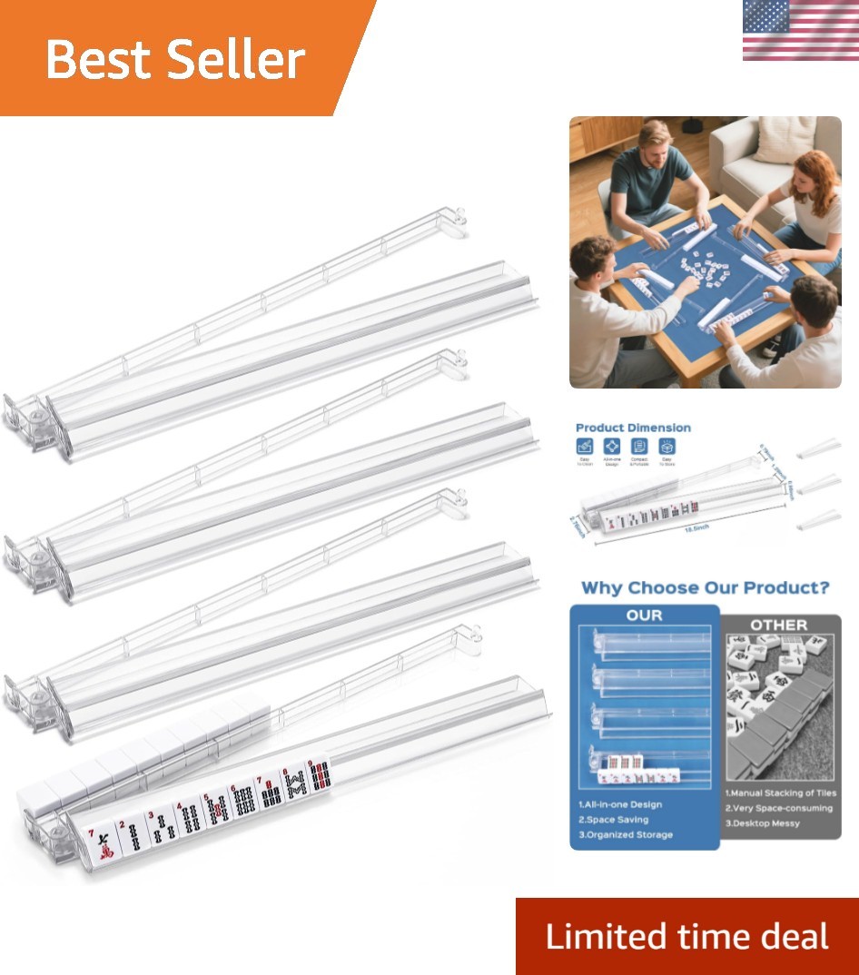 Mahjong Racks with Pushers, 4PCS Mahjong All-in-One Tile Rack and Pusher, Cle…