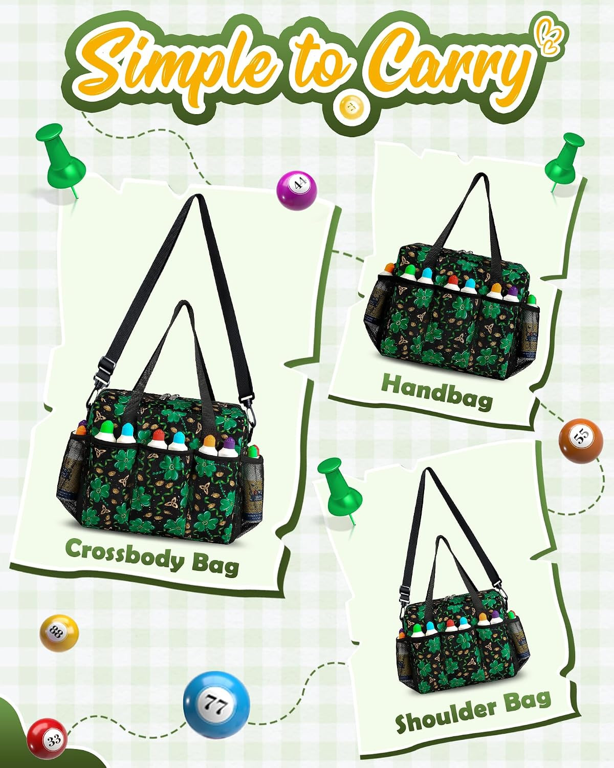 Bingo Bag with Pockets for Daubers Dabbers Dobbers Dotters Casino Bingo Game Acc