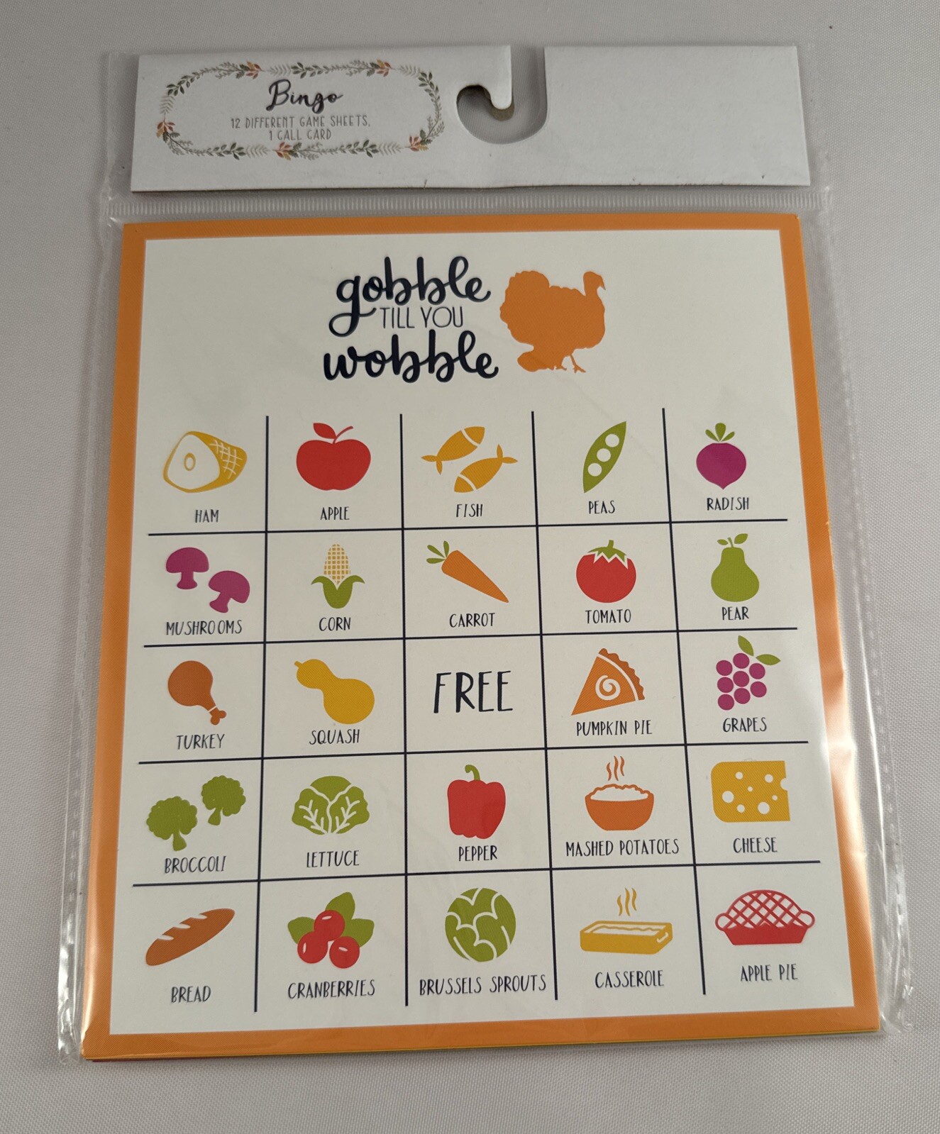 GOBBLE TILL YOU WOBBLE Thanksgiving Bingo Cards Set of 12 NEW Family Game Kids