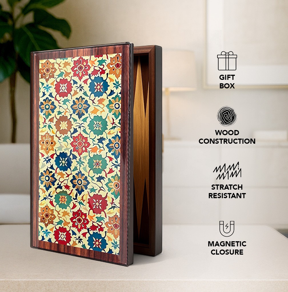 Biggdesign Bloom Backgammon, MDF Body, Magnetic Lock, Durable Gloss Finish, Scra