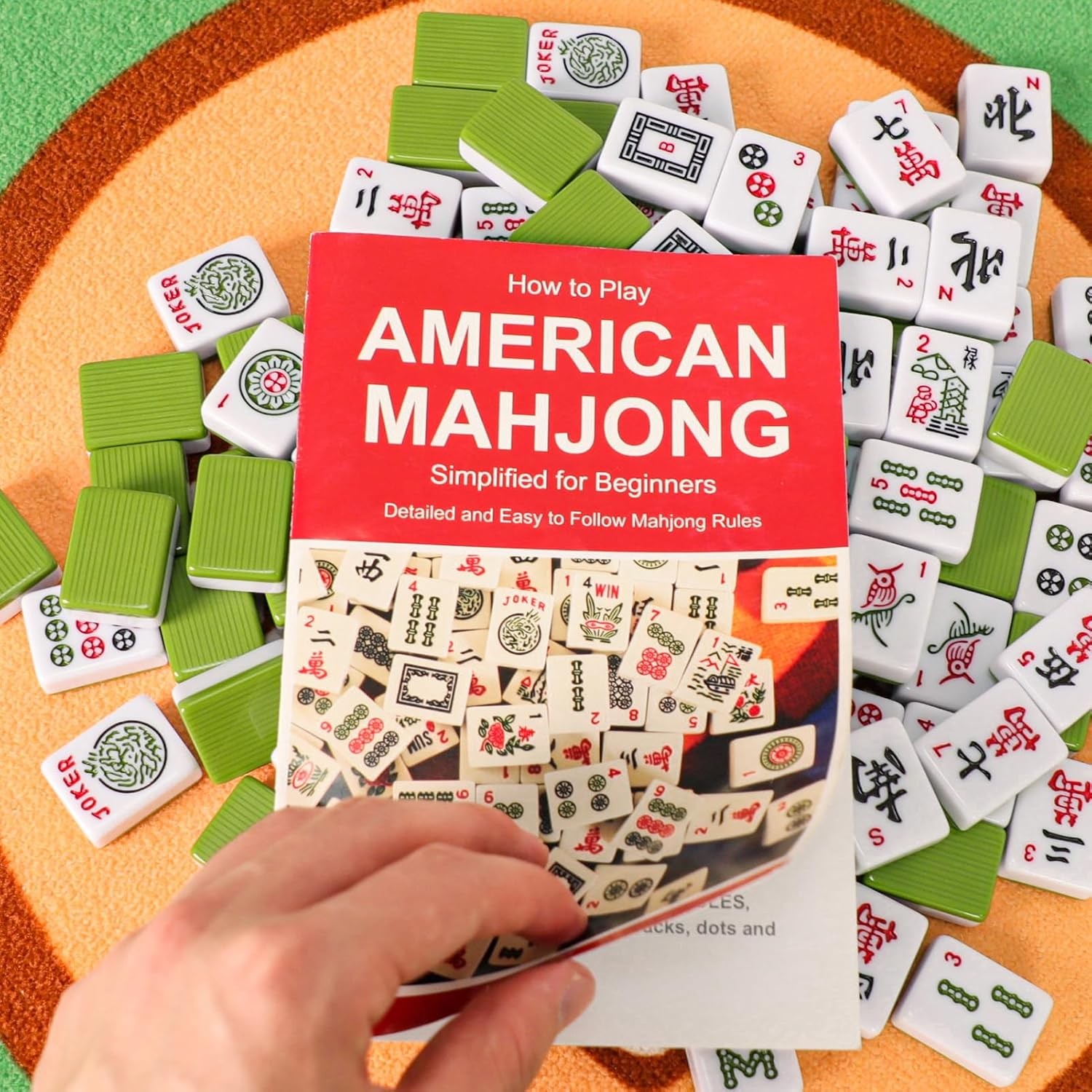 American Mahjong Game Set 166 Green Tiles 4 All-In-One Color Rack/Pushers Comple