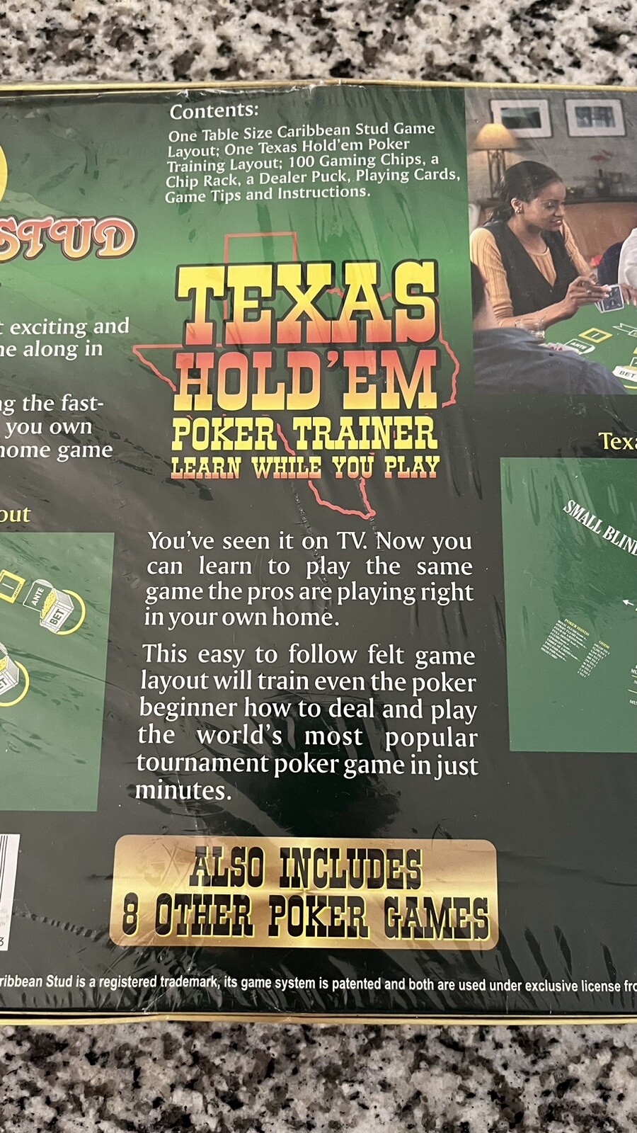 Texas Hold ‘Em Poker Caribbean Stud + 8 Other Games Home Casino Game Set NEW