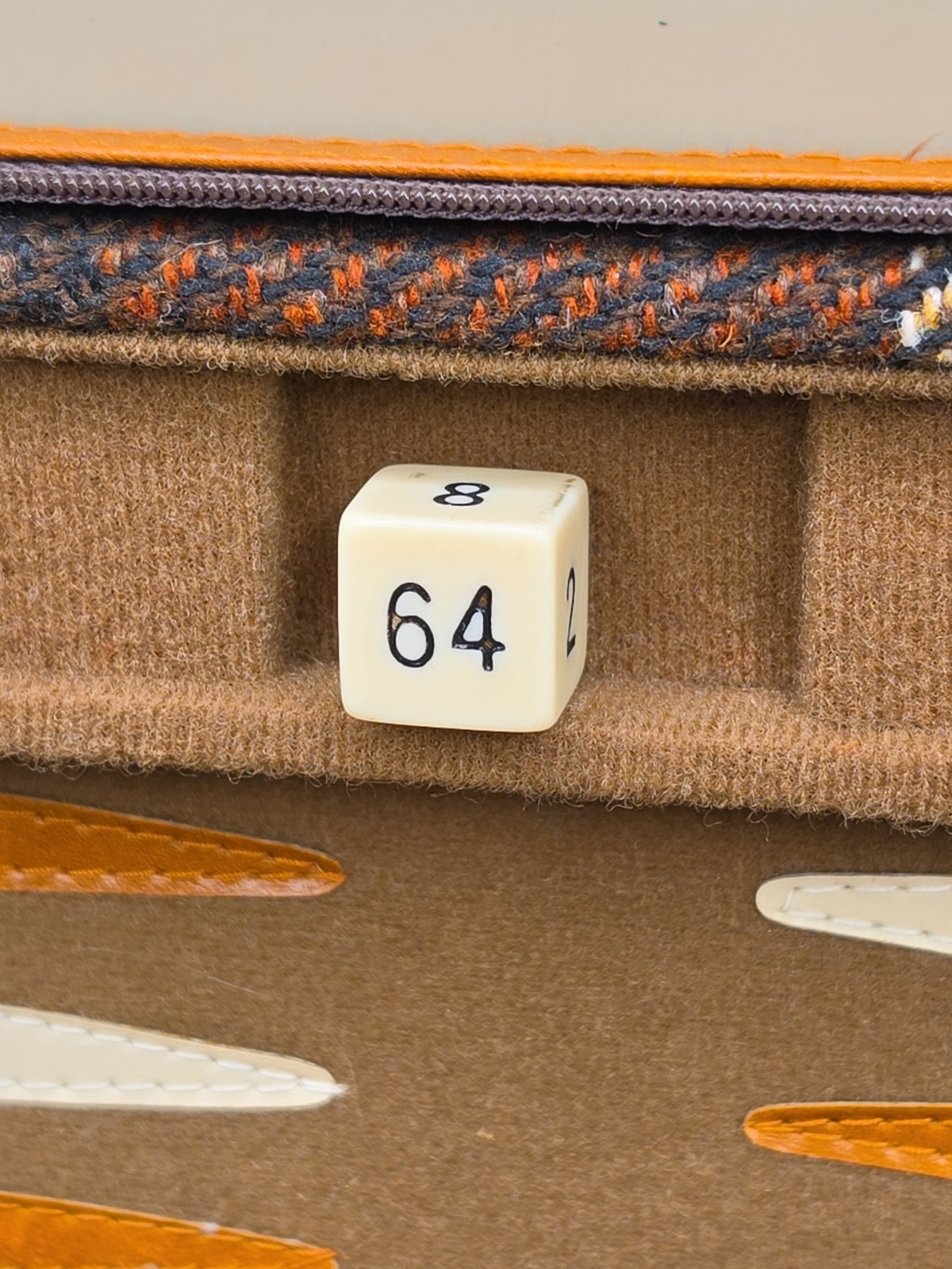 Vintage Backgammon Set Zippered Travel Case Brown Plaid Wool & Leather Complete