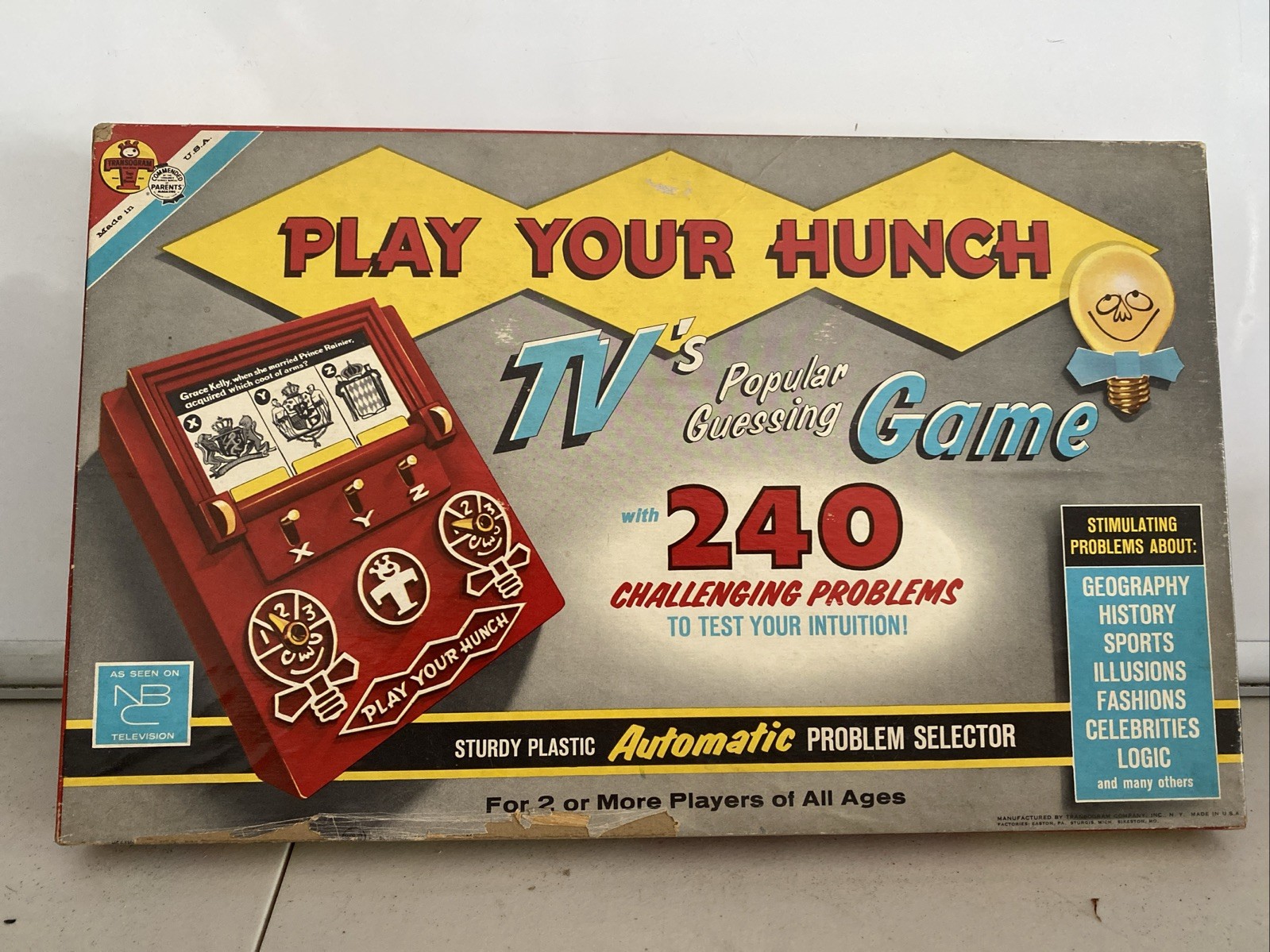 PLAY YOUR HUNCH Board Game by Transogram Based on TV Game Show 1950s Family Game