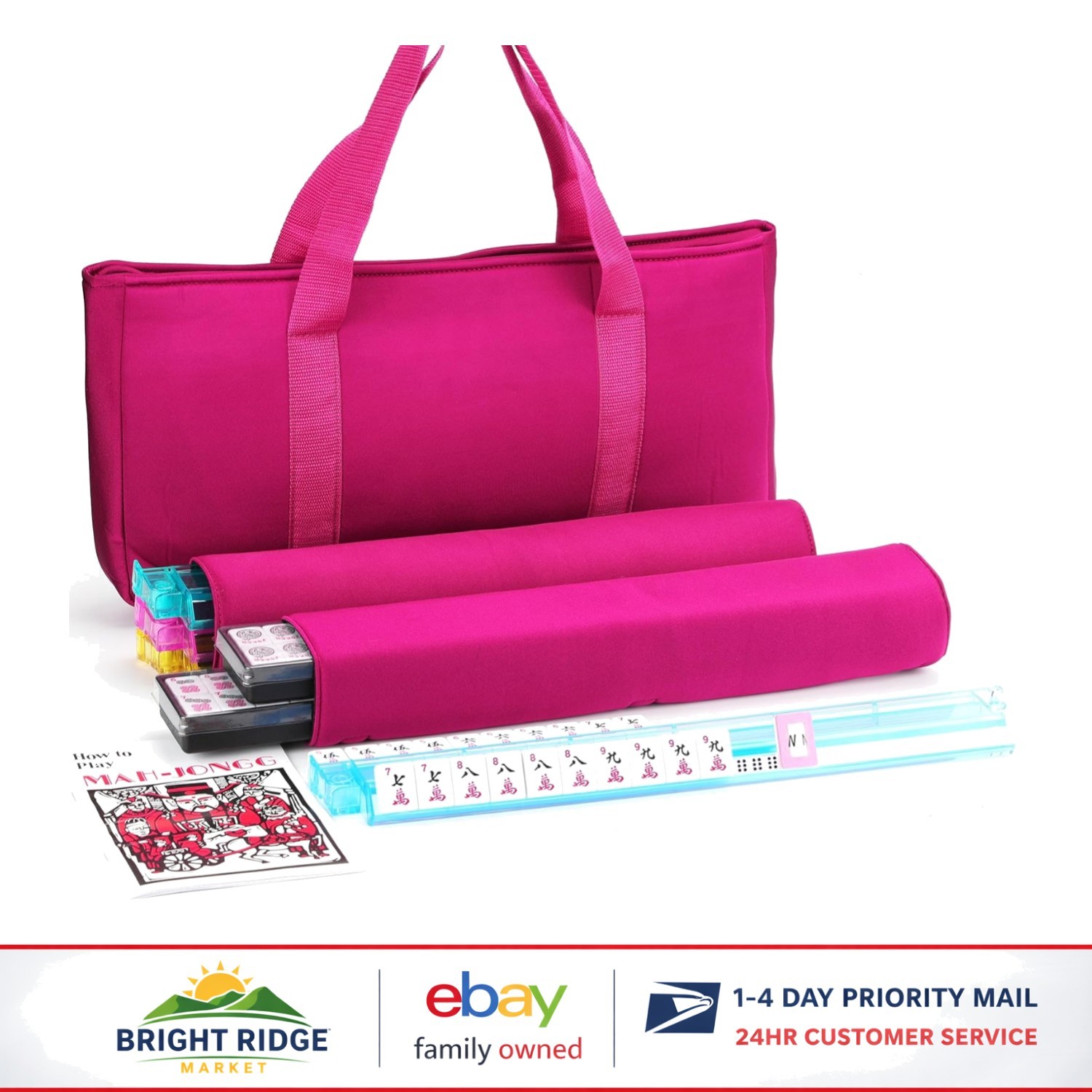 Full Mahjong Set for 4 Players with Tiles and Convenient Carrying Bag