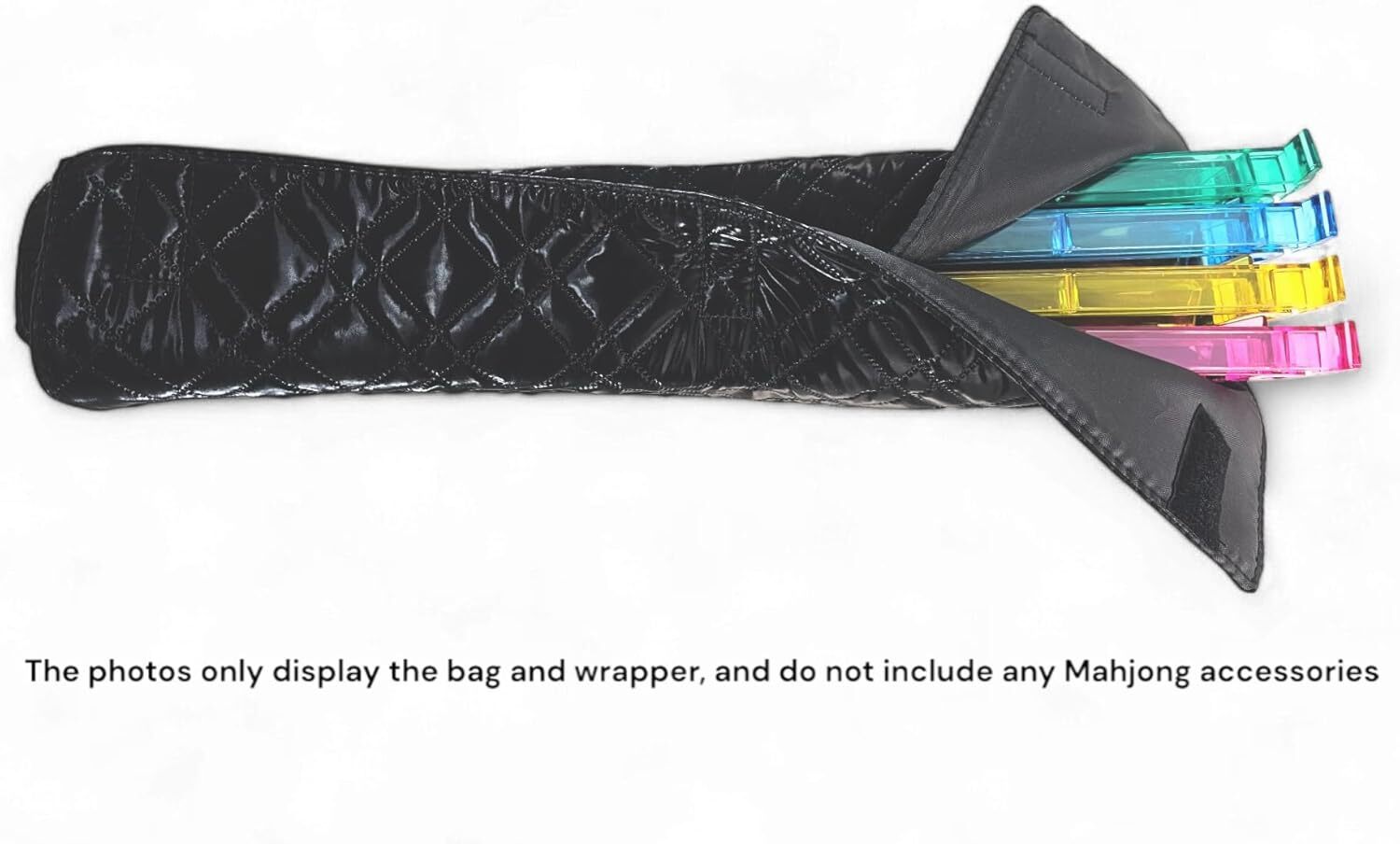 “Black” Quilted PU Leather Mahjong Carry Bag with Zippered Storage Pocket.