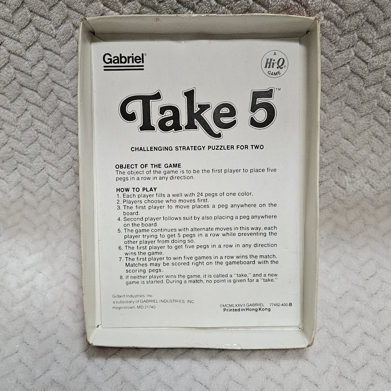 TAKE 5 by Gabriel Strategy Board Game Hi-Q Puzzle Vintage 1977 Complete Orig Box