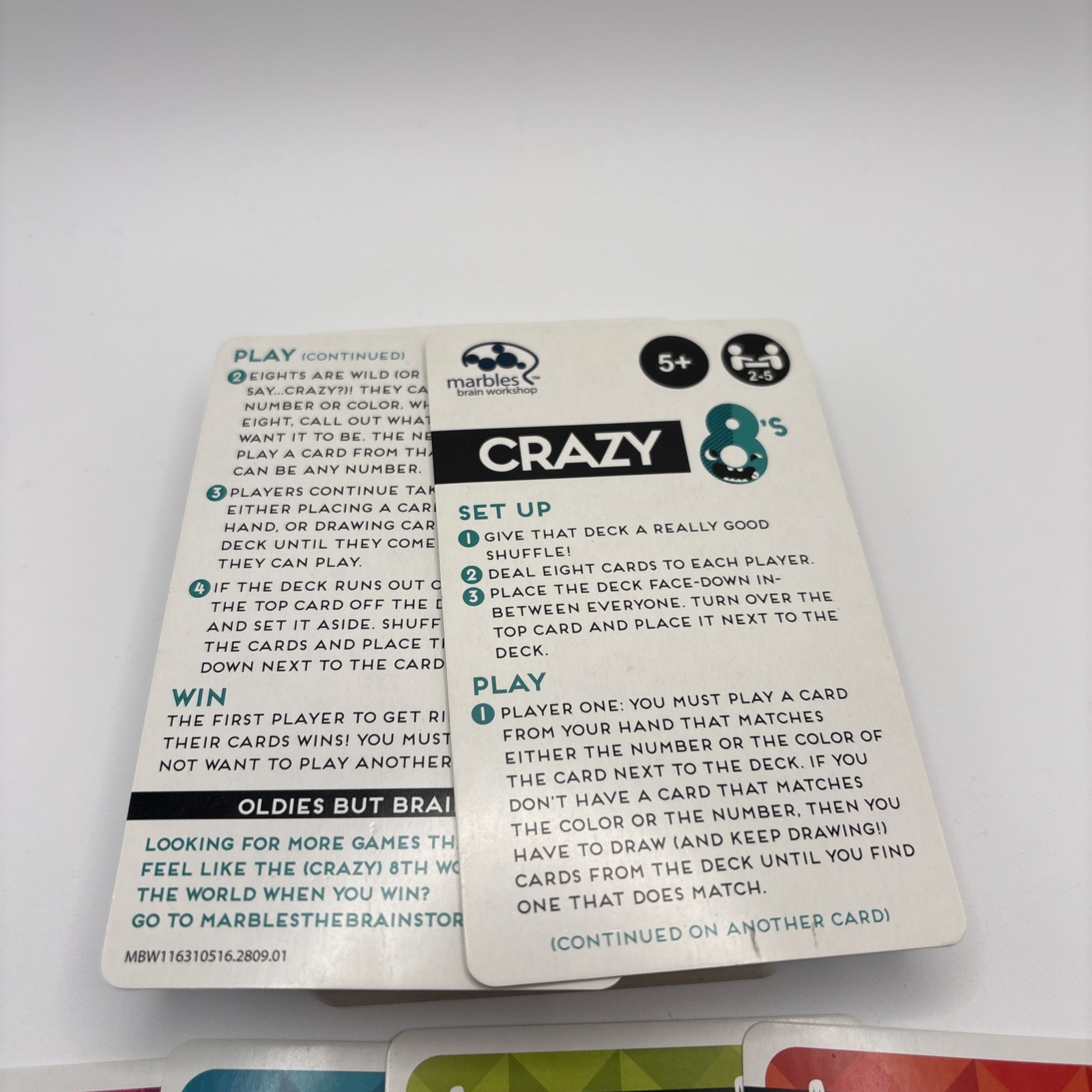 Marbles The Brain Workshop Crazy 8s Card Game Complete with Instructions