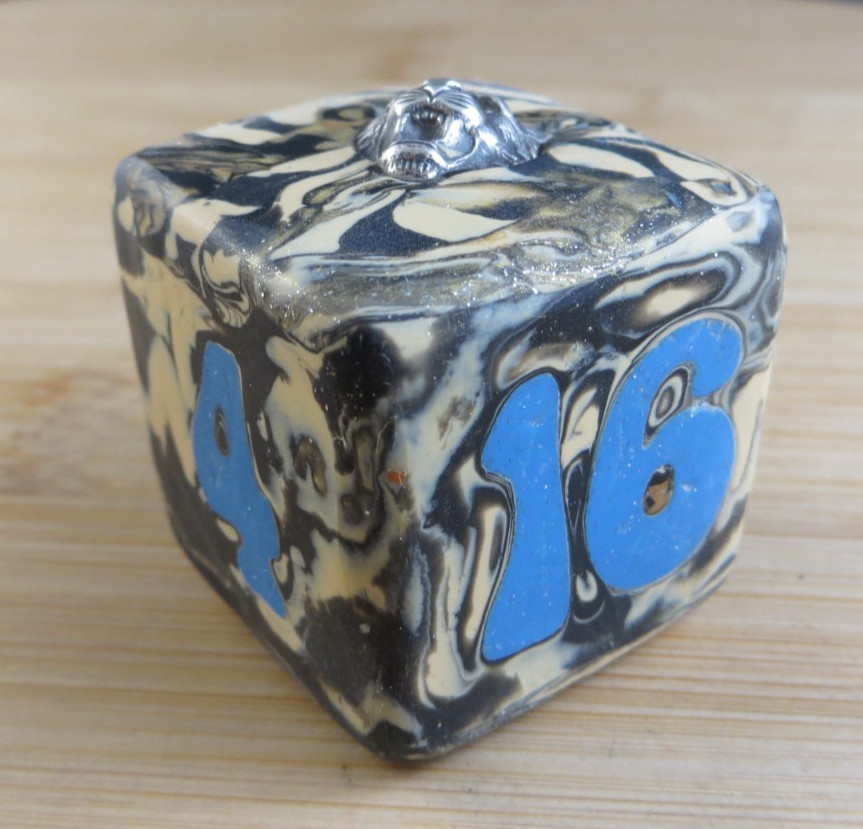 Jena’s Handmade Backgammon Doubling Cube Blue Tan Sterling Silver Wild Cat #410