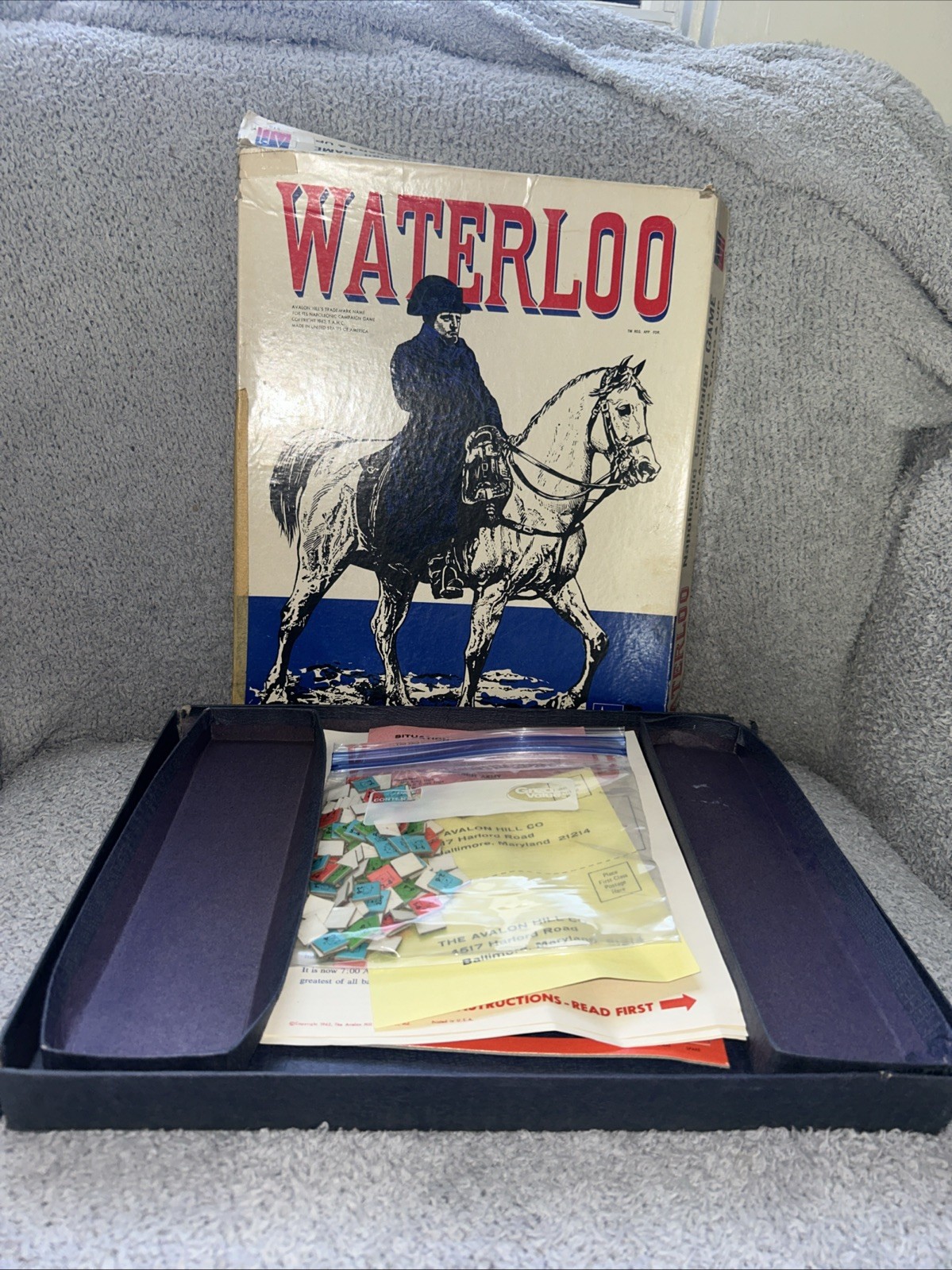 Waterloo Board Game Avalon Hill 1962 Campaign War Game Punched Napoleon PUNCHED