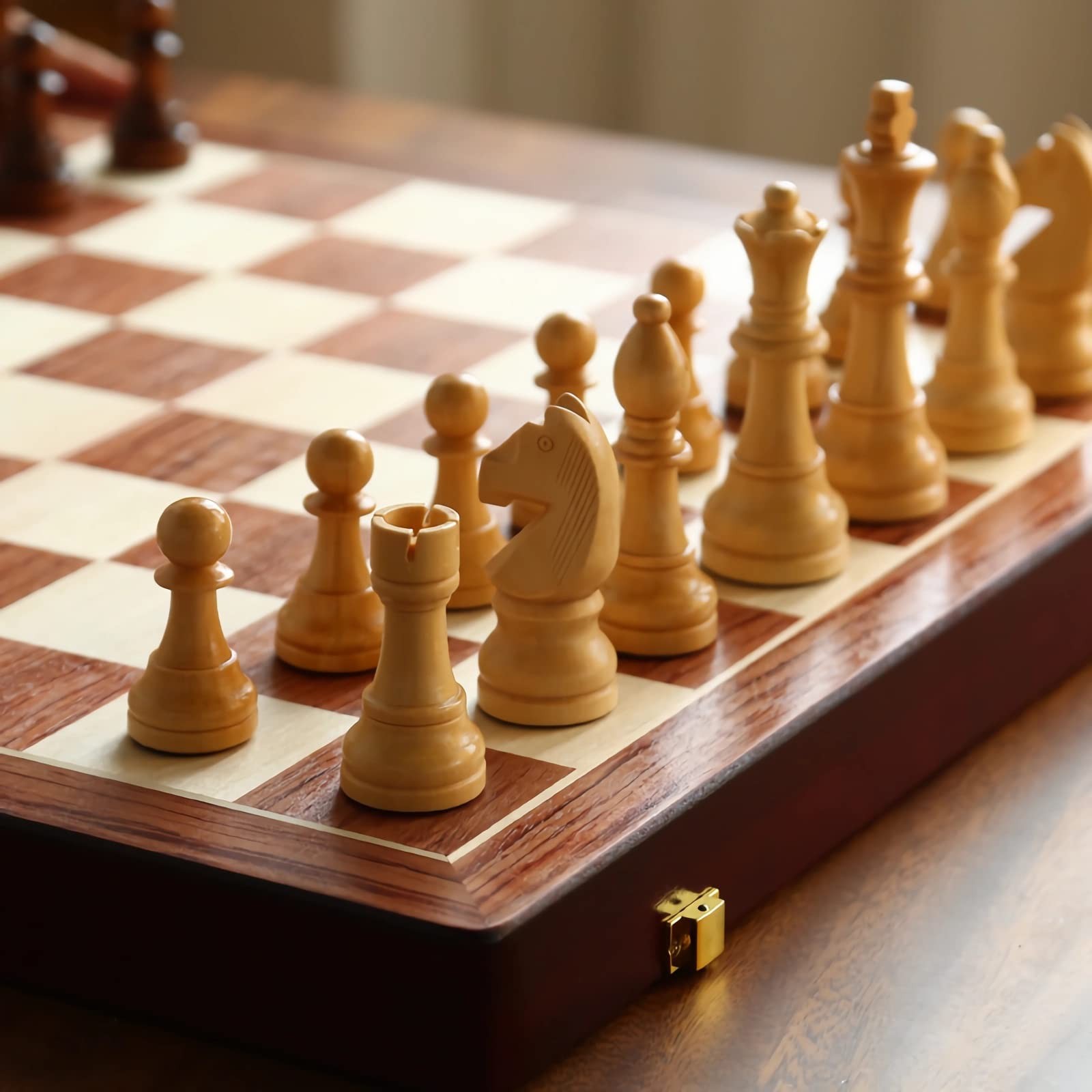 20″ Extra Large Solid Walnut Wooden Chess Set with 2 Extra Queen Pieces – Kin…