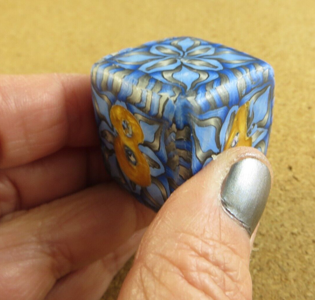 Jena’s Handmade Backgammon Doubling Cube Blue Gold Gray One of A Kind #268