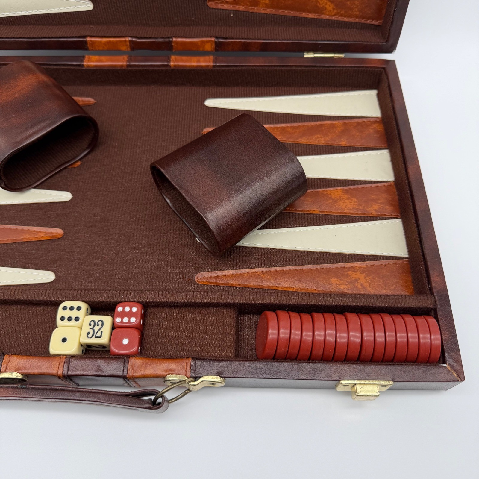 Backgammon Game Leather Briefcase Set 14.5″x9.5″ Complete