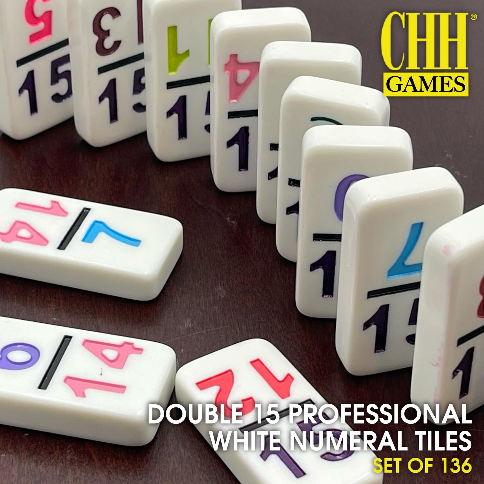 CHH 15 Professional Double Domino with Color Numbers – 136 Pieces Domino Set …