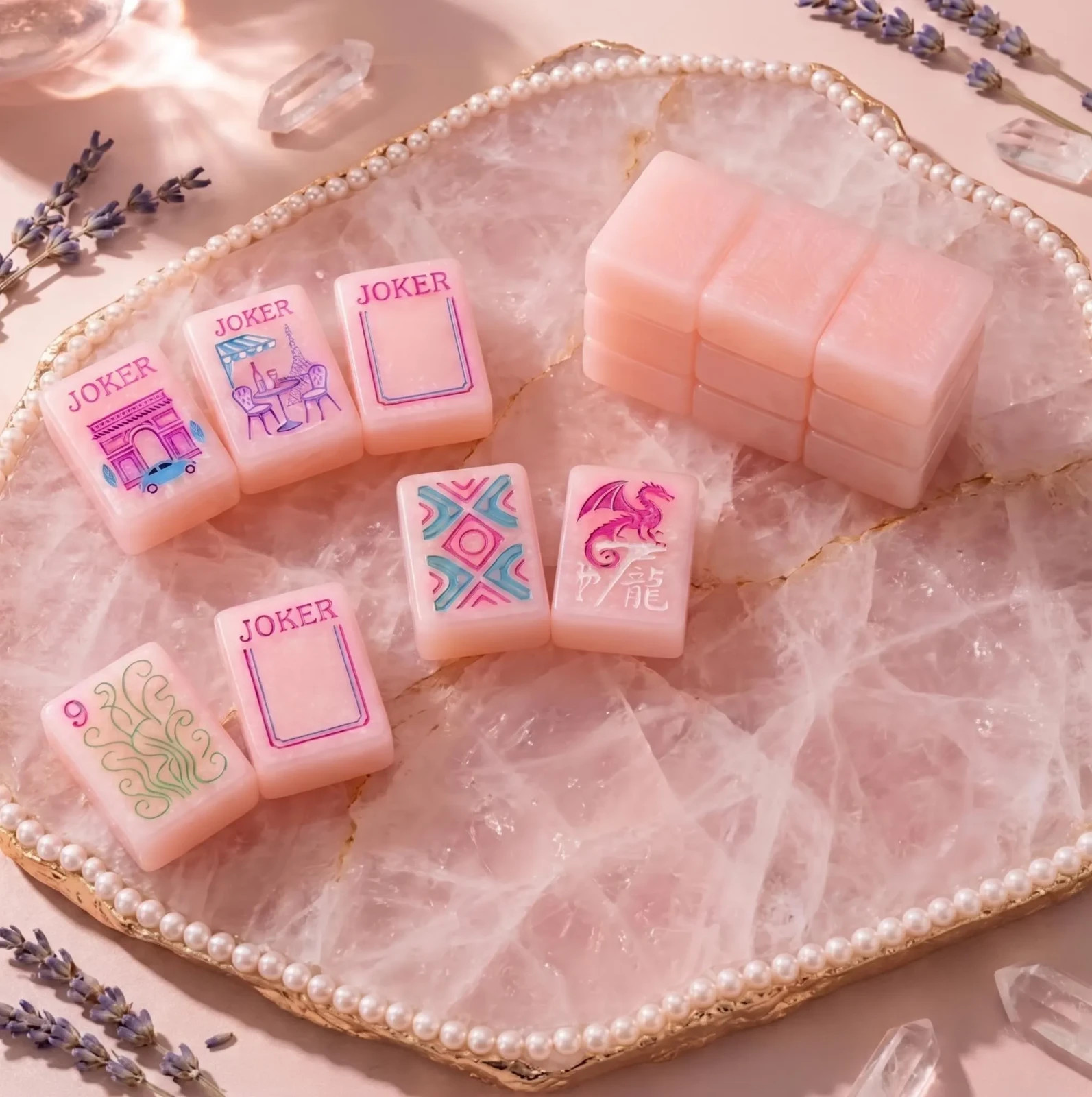 Mah-Jong de Paris Limited Edition Mahjong Tile Set | 160 Pink Single Layer Acryl