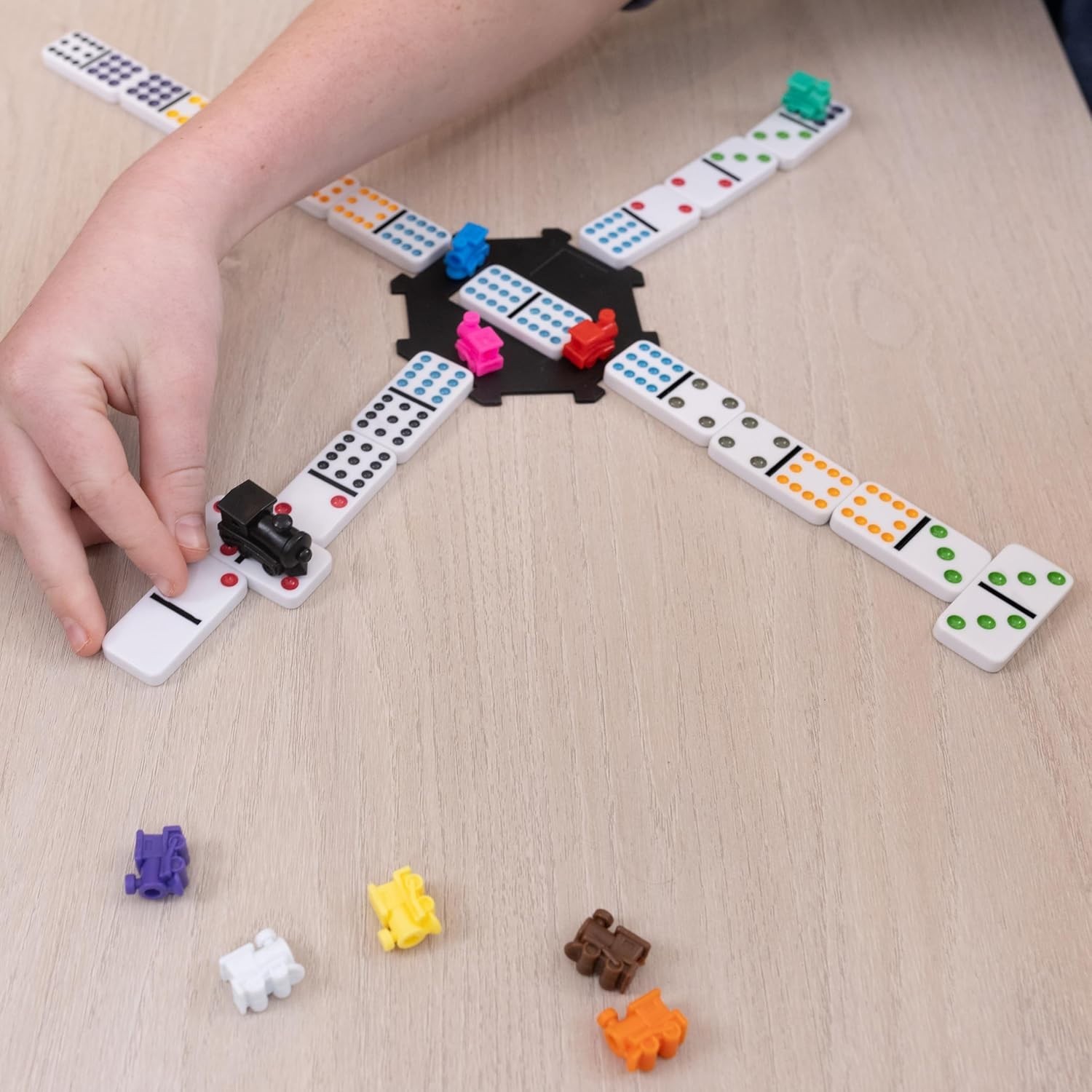 Mexican Train Dominoes Set – 91 Colorful Tiles with Storage Tin for 2-8 Players