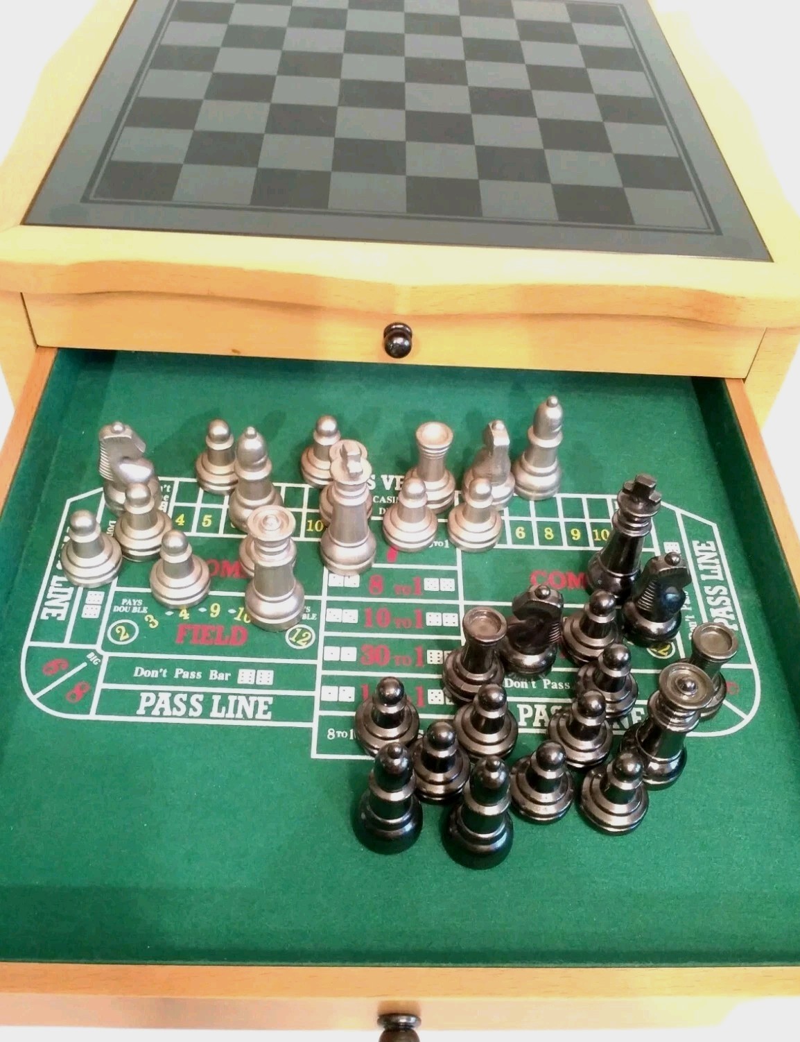 6 Game Combination Set Black Glass Board With Nice Solid Wood Holding Box 14×14