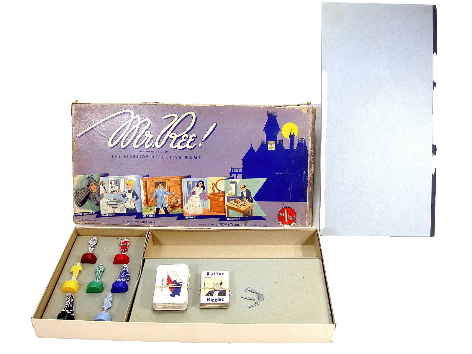 1957 Mr Ree Board Game Selchow Richter Fireside Detective Complete Clues Mystery