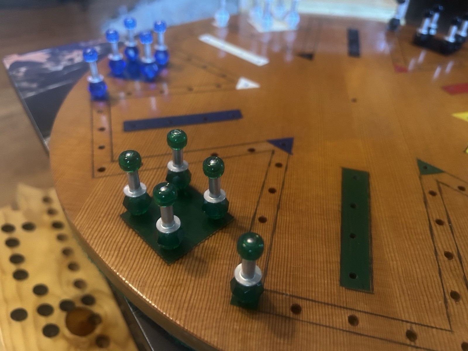 Beautiful Vintage Handmade Wooden Aggravation Fast Track Game Board & Pegs