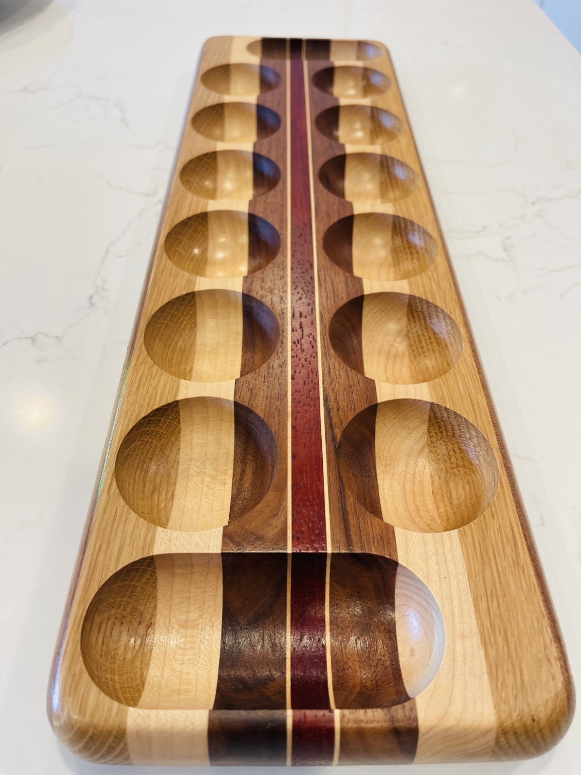 Vintage David Levy Wooden Mancala Game Board 19.5” Handmade Davis CA MCM