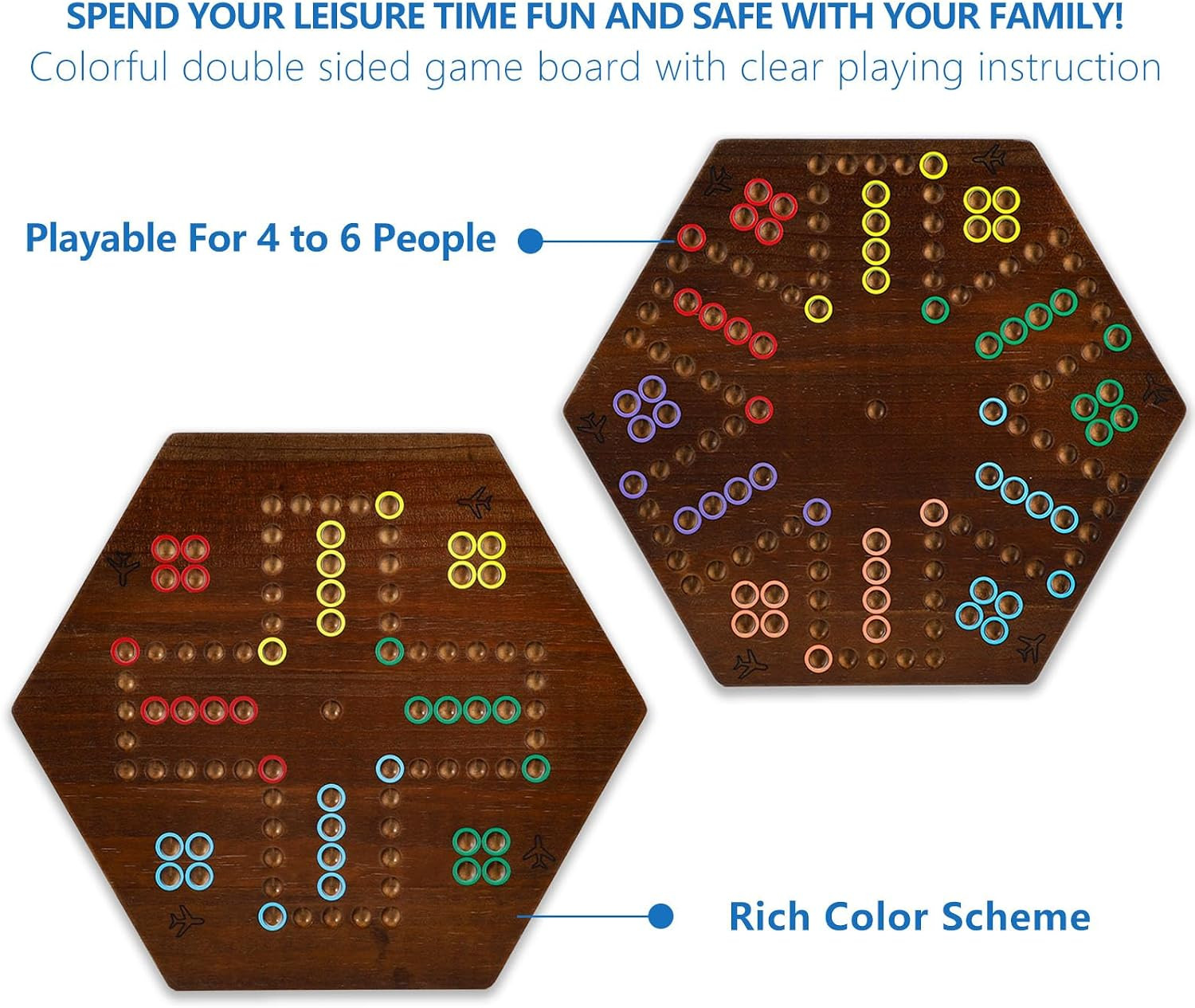 Marble Board Game, 15″ Double-Sided Painted Wooden Waho Speed Trackway Board