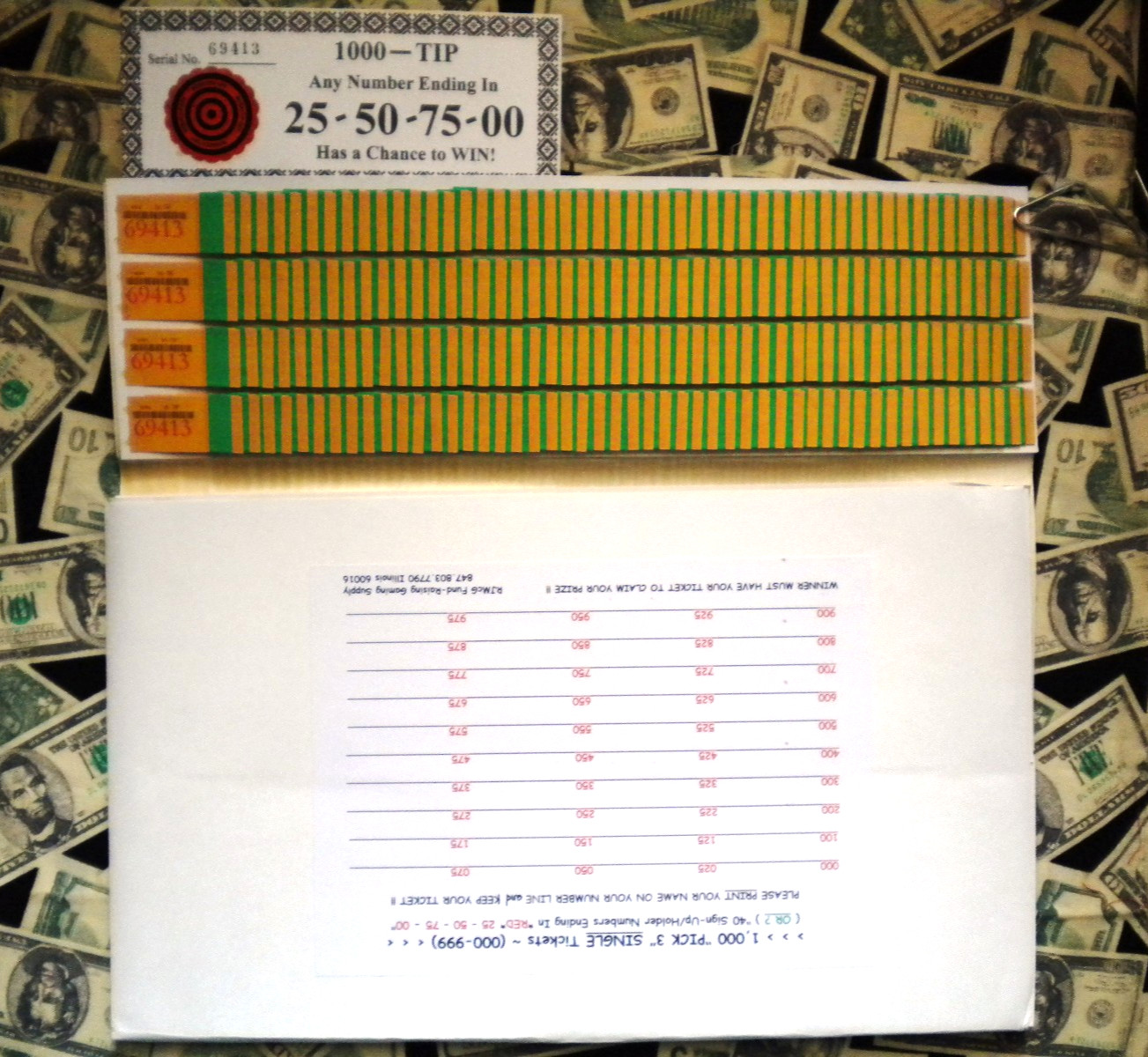 ( 1 ) 1000 REGULAR TIP “PICK 3” (000-999) or Num# Ending In 25-50-75-00 Pull Tab