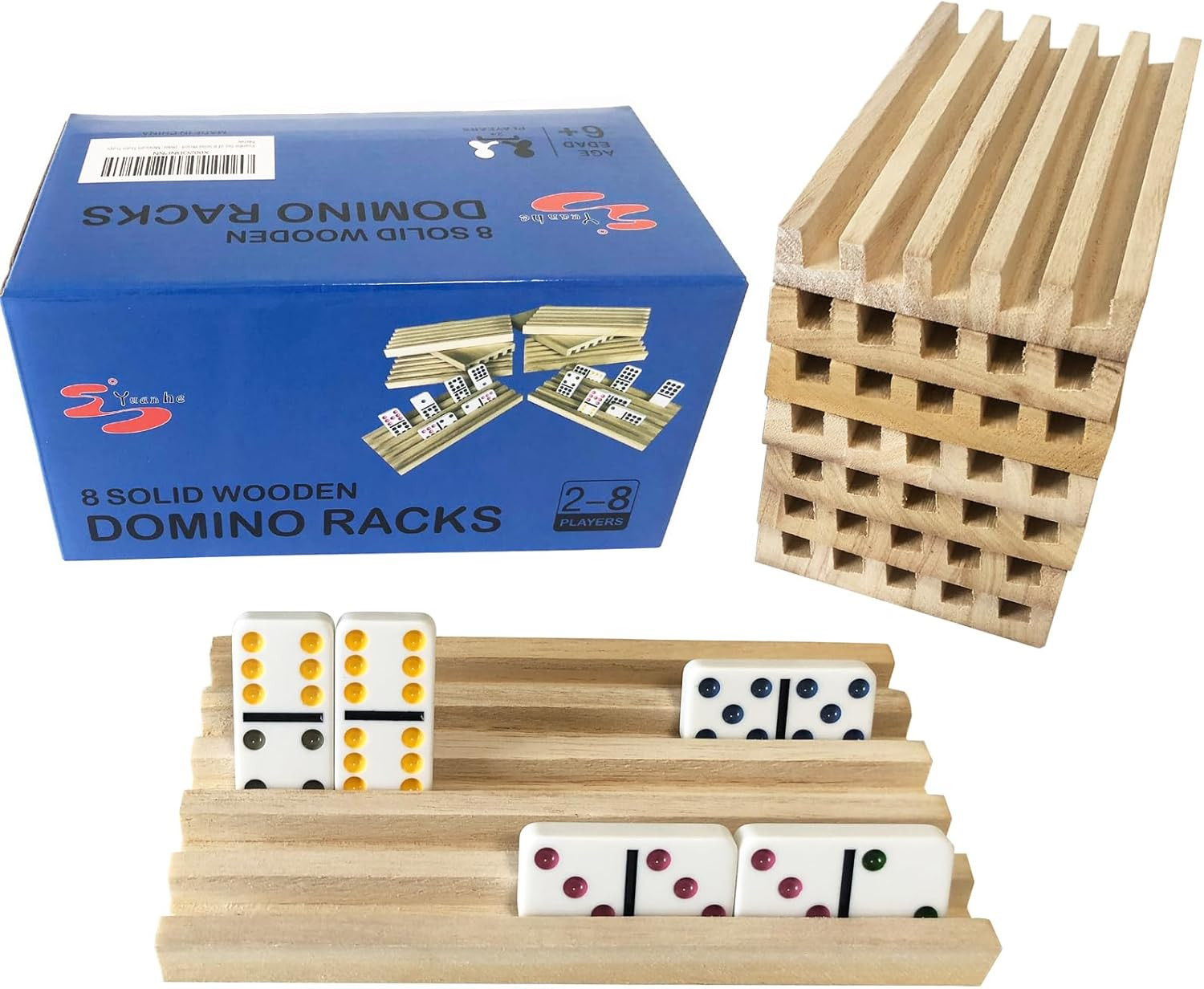 Yuanhe Domino Holder Trays Rack – Set of 8 Wooden Tiles Stand Holders for Mexica