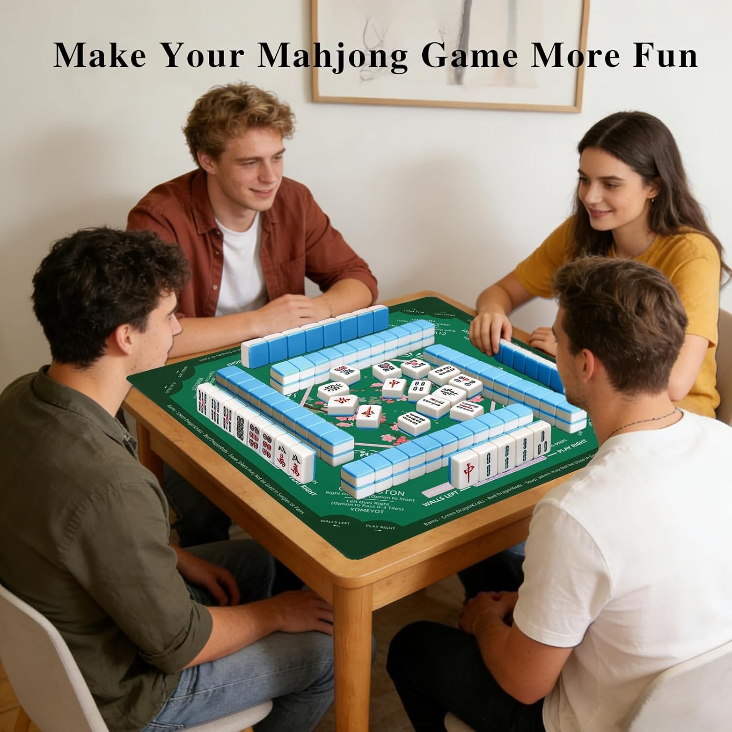 Mahjong Table Mat Rubber Non Slip Backing Smooth Surface Table Top Mat