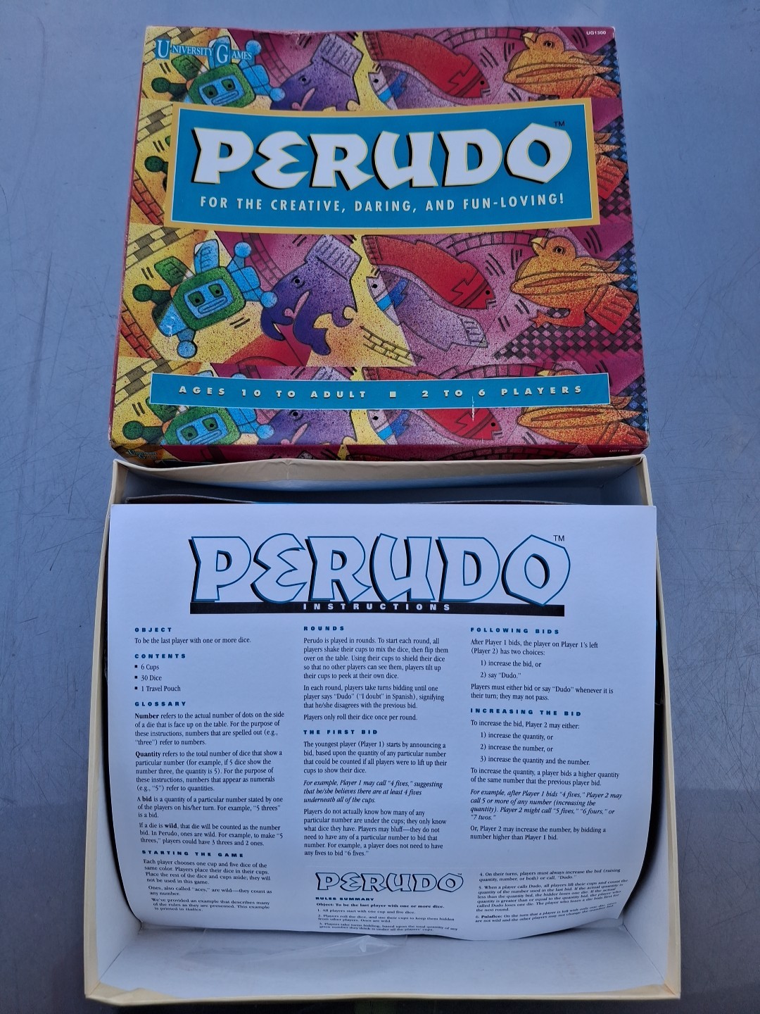 Perudo Liar’s Dice Ancient Inca Bluffing Game 1994 University Games COMPLETE