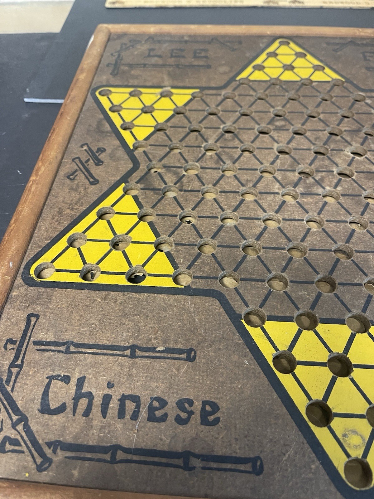RARE VINTAGE LEE FOO CHINESE CHECKERS/ANTE- UP- RUMMY BOARD 2 Sided USA 17”x19”