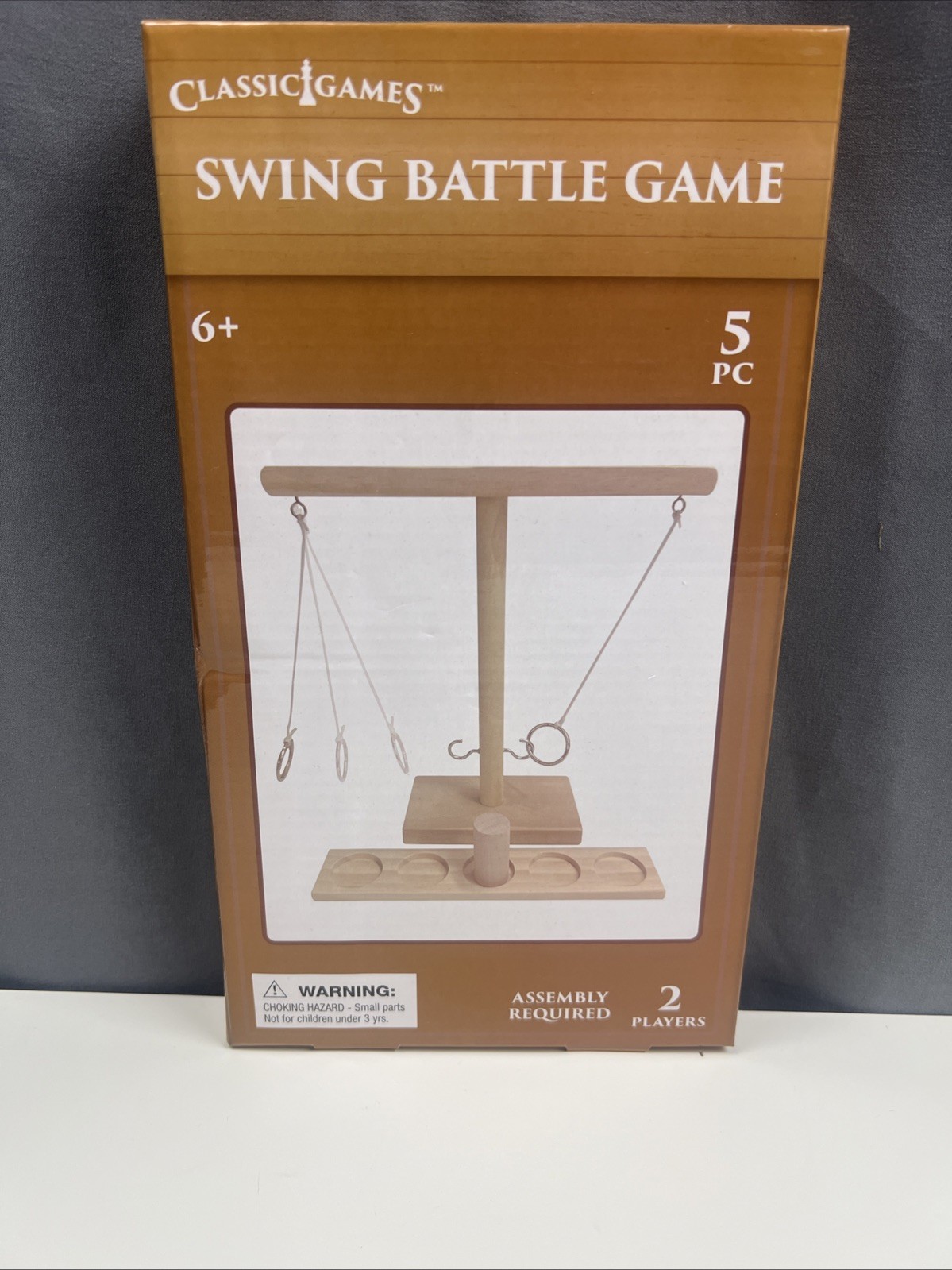 Classic Swing Battle Ring Toss Game 5pc Wooden Hook & Ring Outdoor/Indoor 2 Play