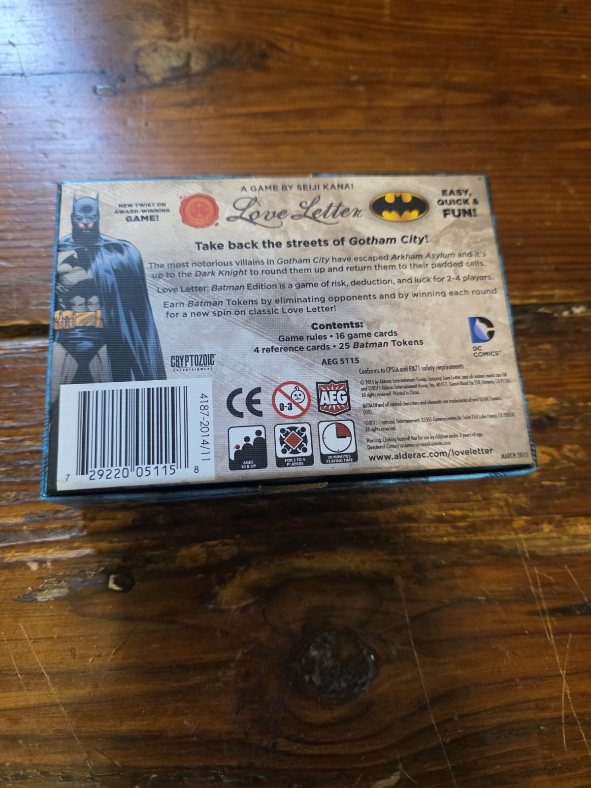 AEG LOVE LETTER BATMAN EDITION BOARD GAME 100% Complete A Game By Seiji Kanai