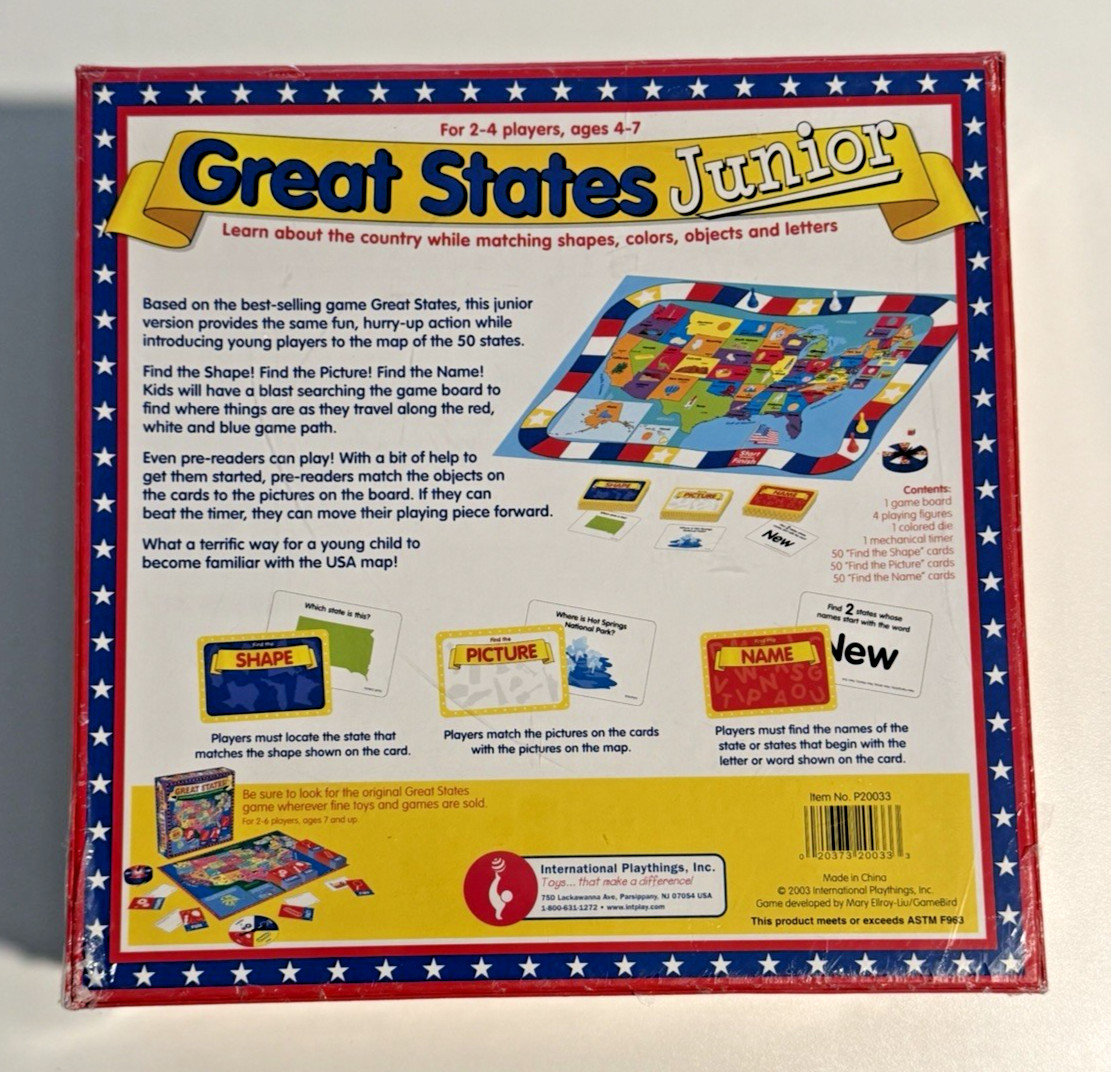 Great States Junior Board Game Factory Sealed 2003 Educational Geography Learn