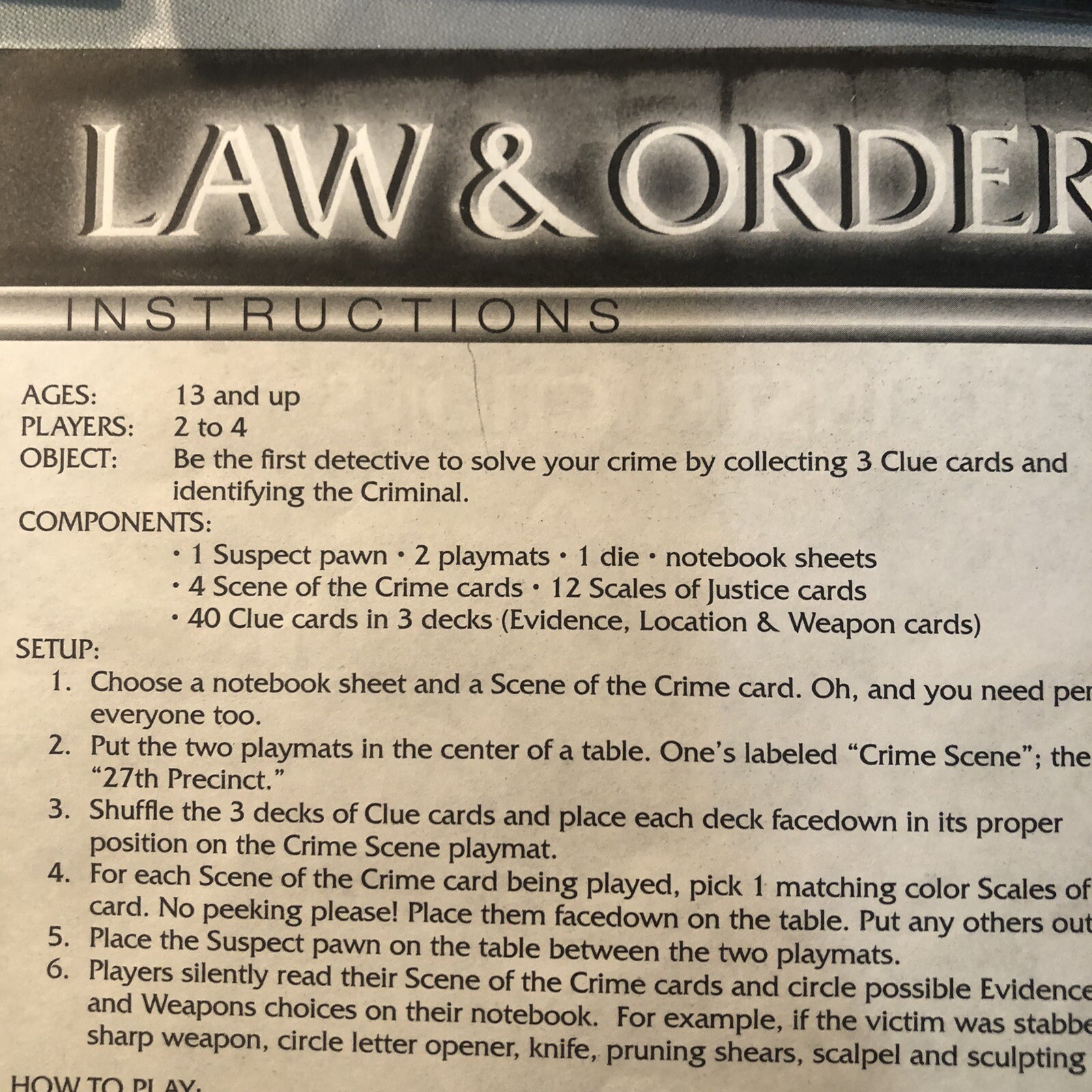 Law & Order Detective Game Cardinal Games 2-4 players ages 13+ TV Show