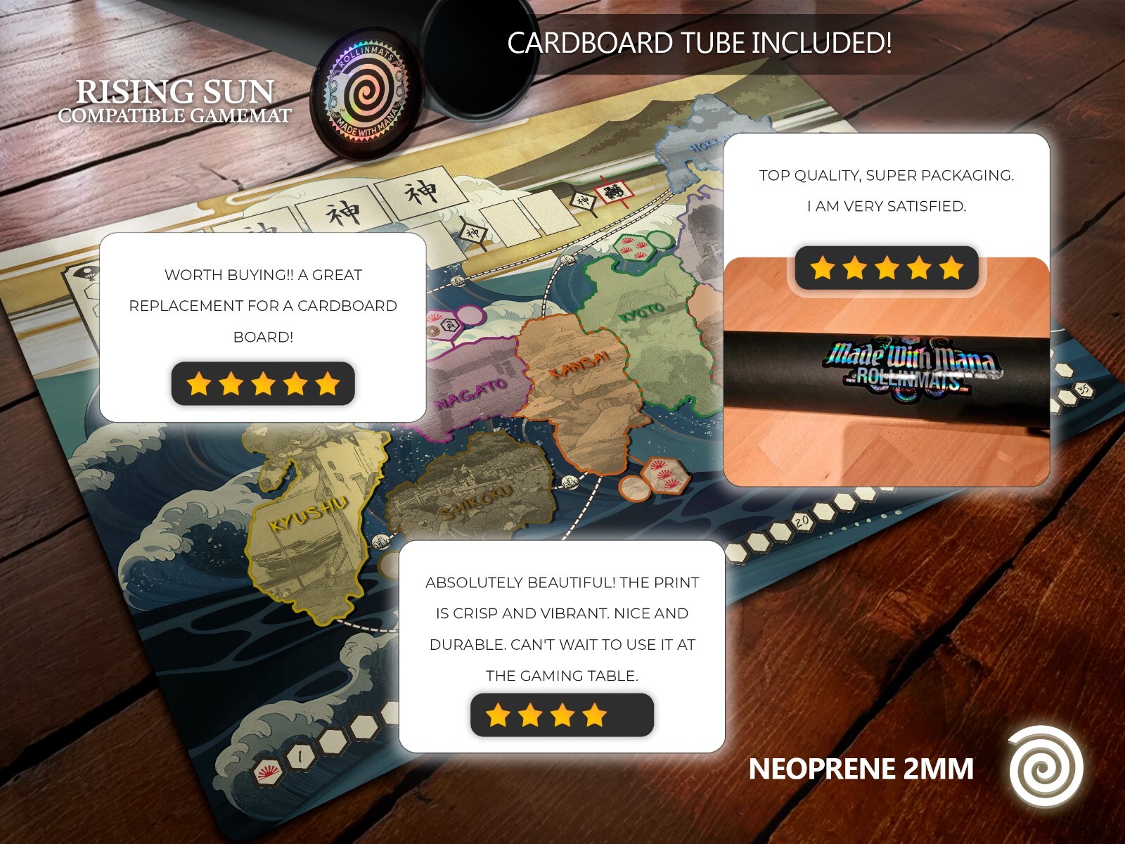 Tapete de neopreno compatible con juego de mesa Rising Sun.