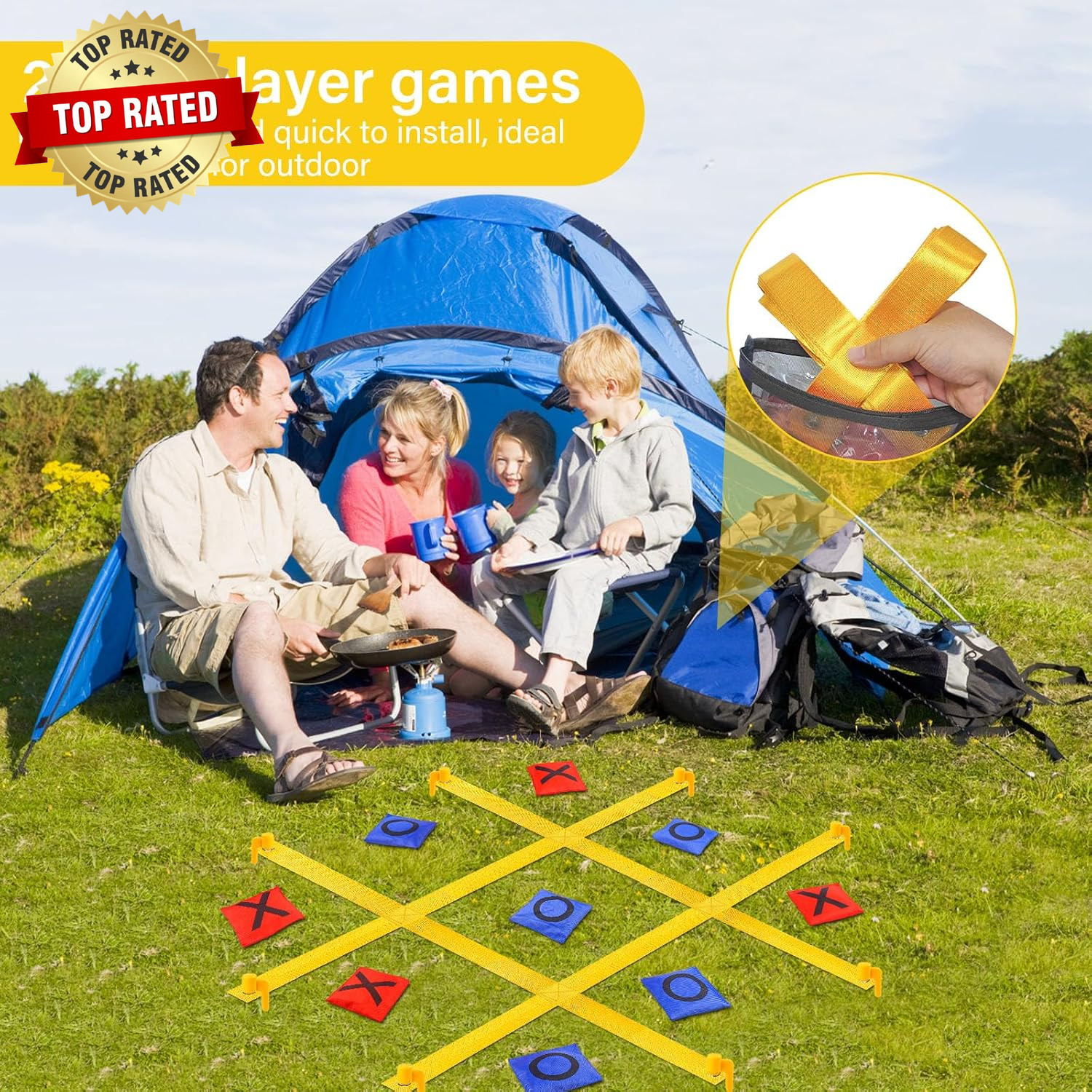 Giant Tic Tac Toe Outdoor Games for Kids Adults Family, Portable Tic Tac Toe Bea