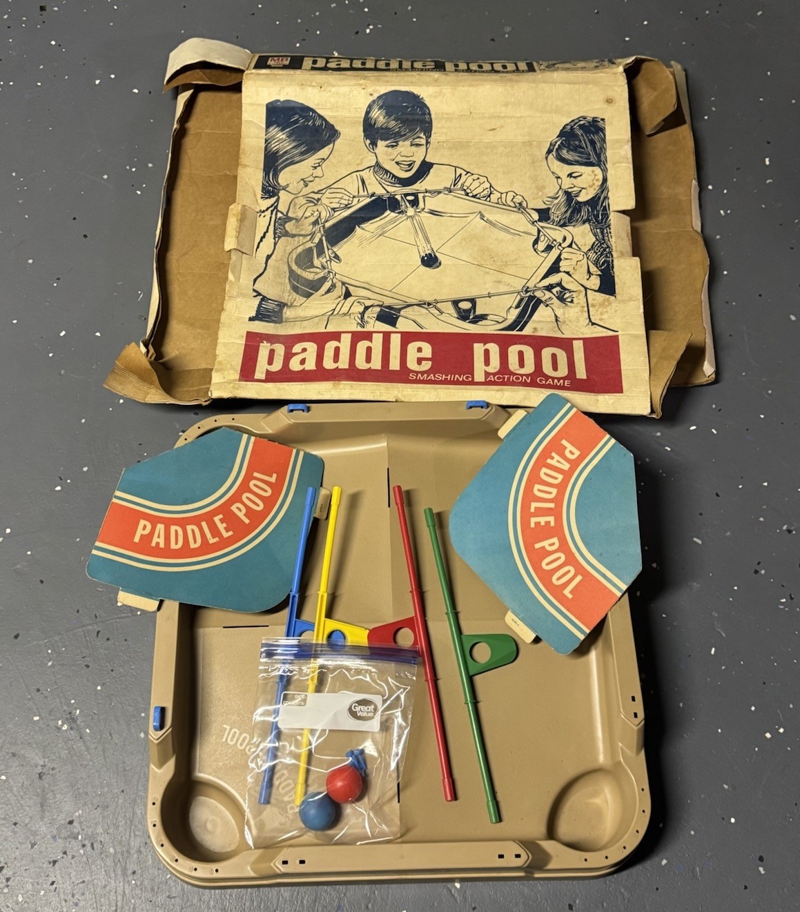 Paddle Pool 1970 Milton Bradley VINTAGE Board Action Ball Game Original Box