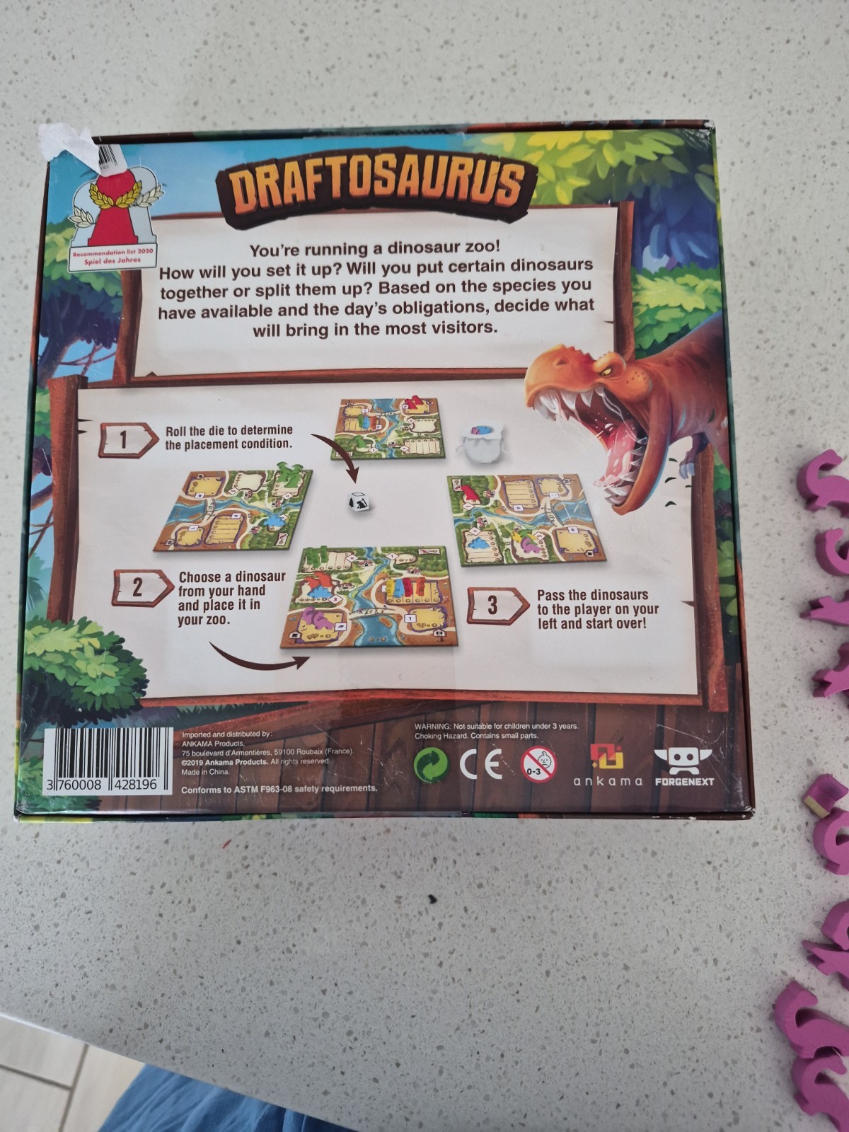Draftosaurus Board Game by Ankama English Version of GERMAN game Educational