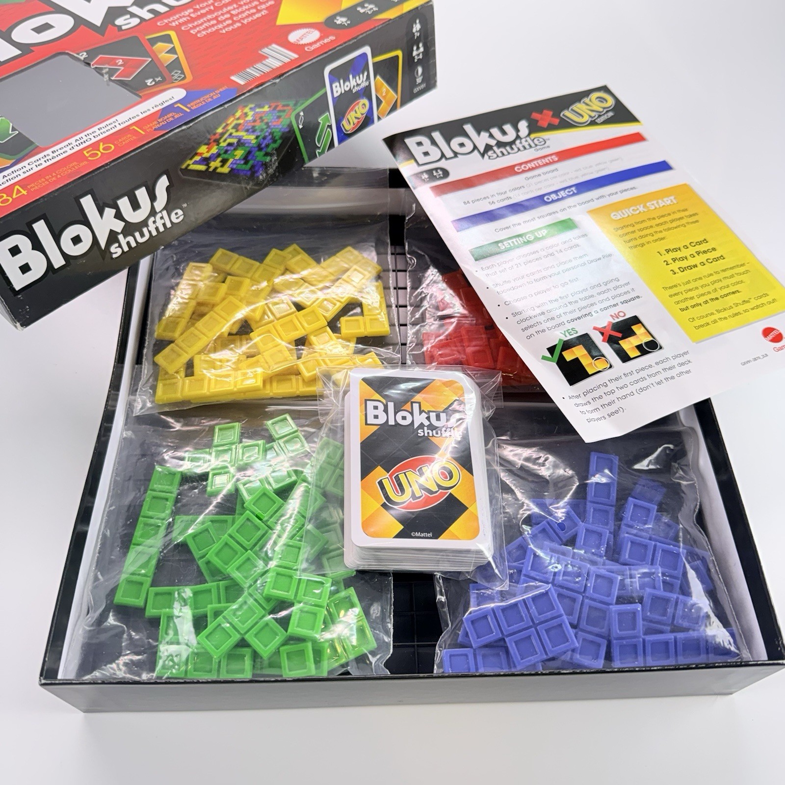 Blokus Shuffle Uno Edition COMPLETE Mattel 2021 Classic Strategy Action Cards